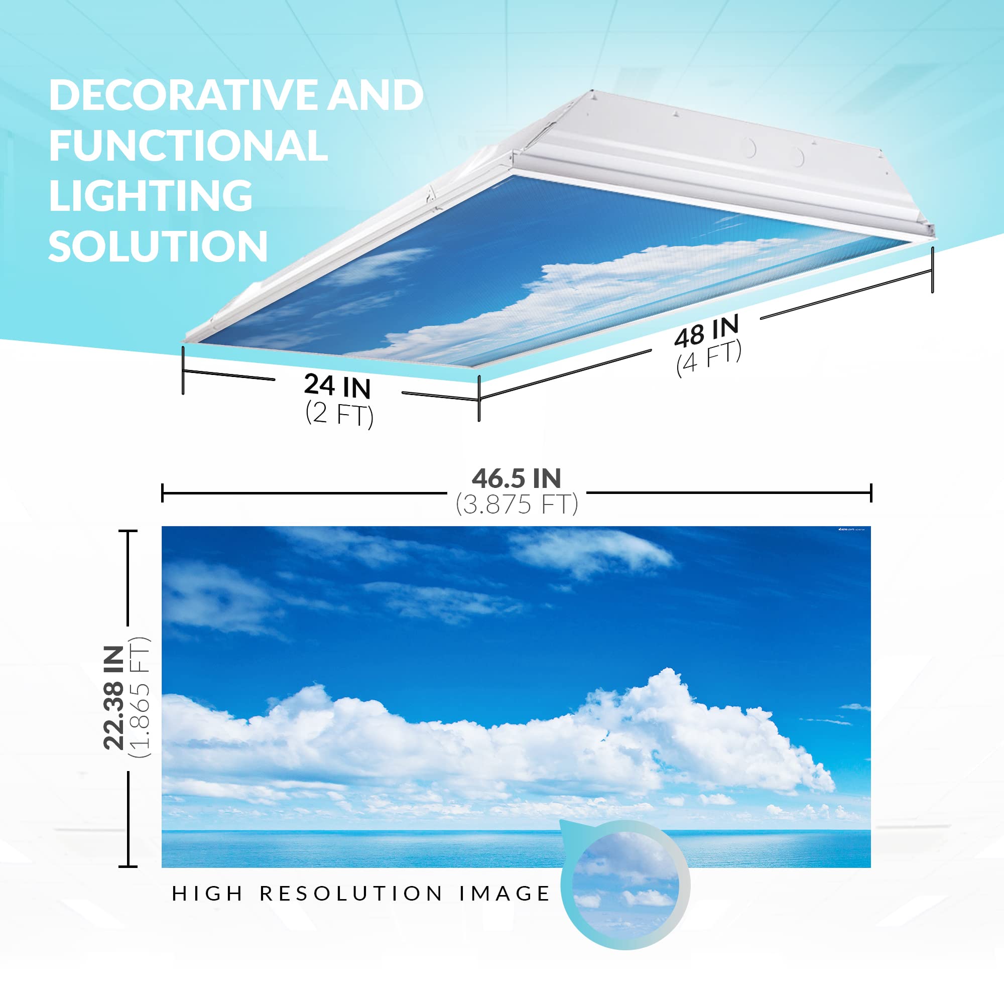 OCTO LIGHTS Fluorescent Light Covers, Backlit Film, 2x4 (22.38in x 46.5in), Cumulonimbus, Model CLD-017