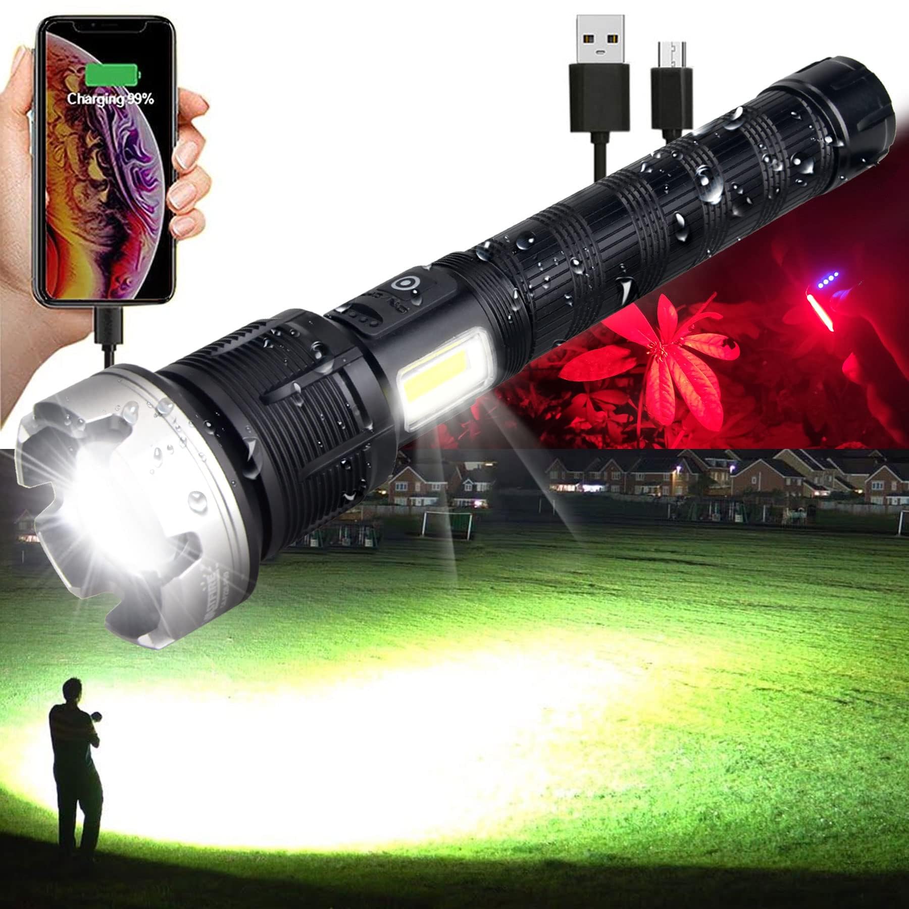 Vastfire 2000000 Lumens Rechargeable Flashlight - Zoomable Led Lantern For Camping & Home Use