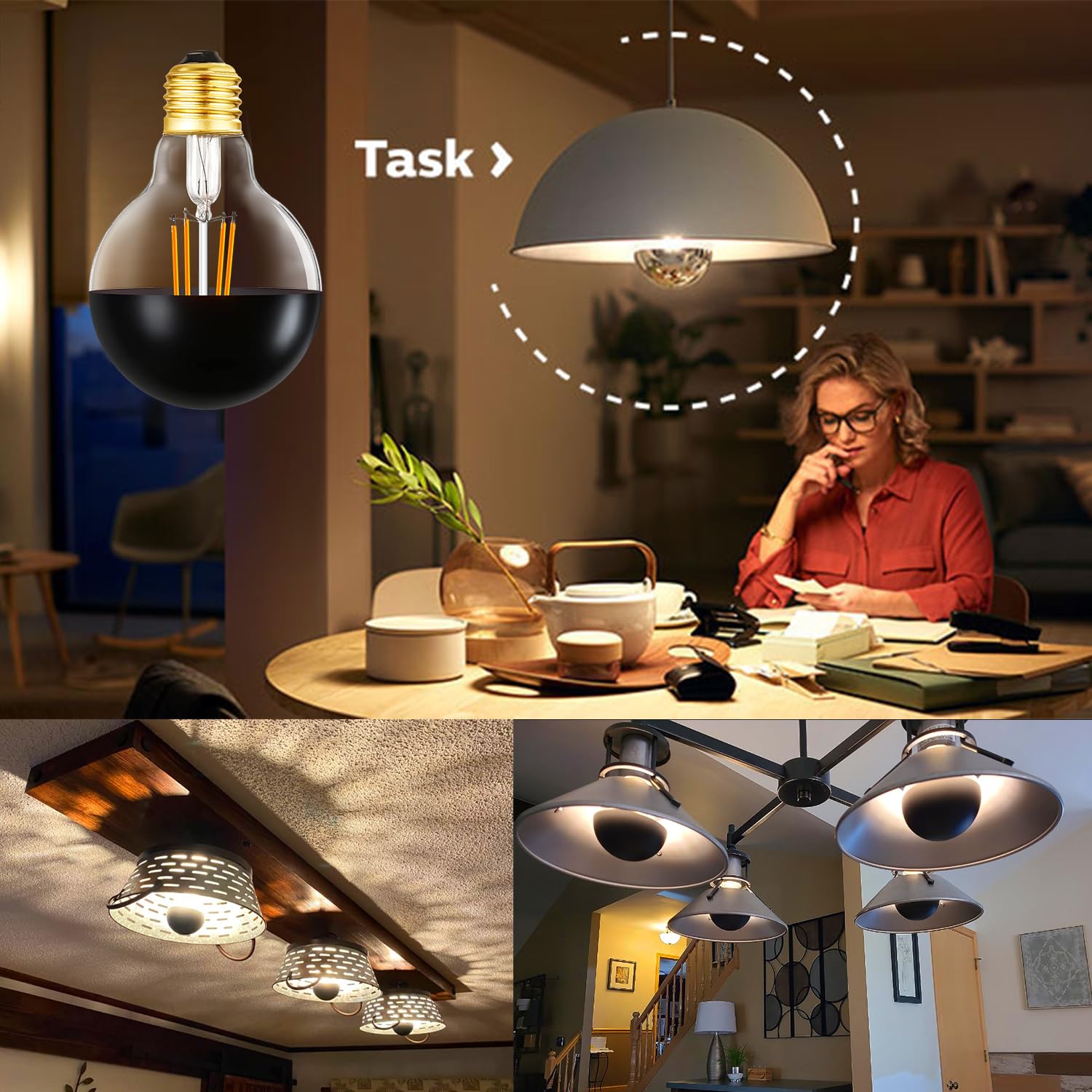 Leools Dimmable Half Black Light Bulb, 6W (60W Eqv.), Anti Glare Led Light Bulbs,2700K Warm White, E26 Silver Dipped Bulb, G25 G