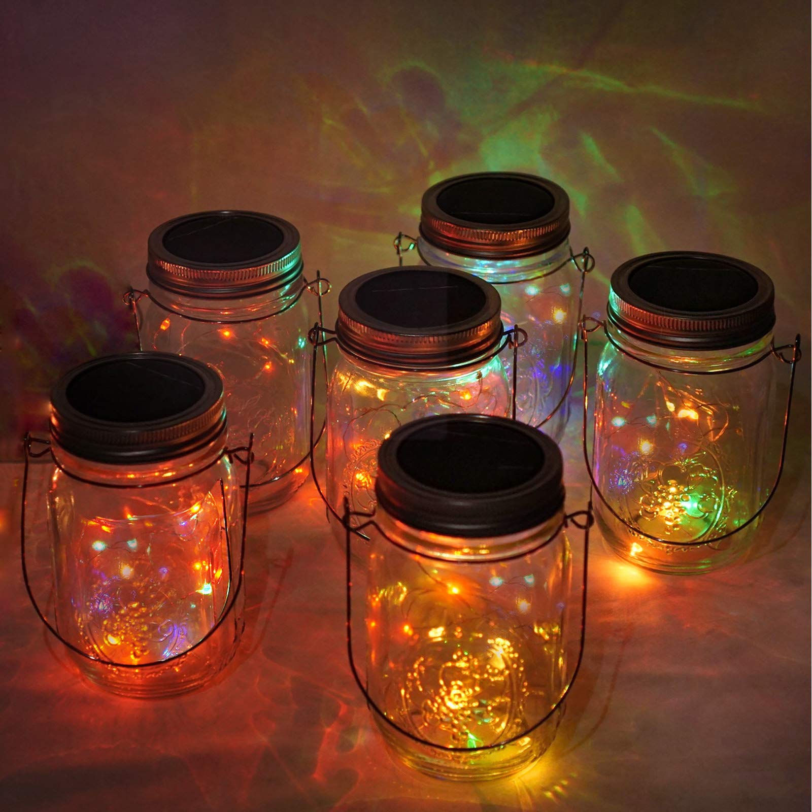 Cynzia Solar Mason Jar Lights, 10 LED String Lights, Waterproof, 6 Pack, 5 Colors, No Jars Included, Garden Decor