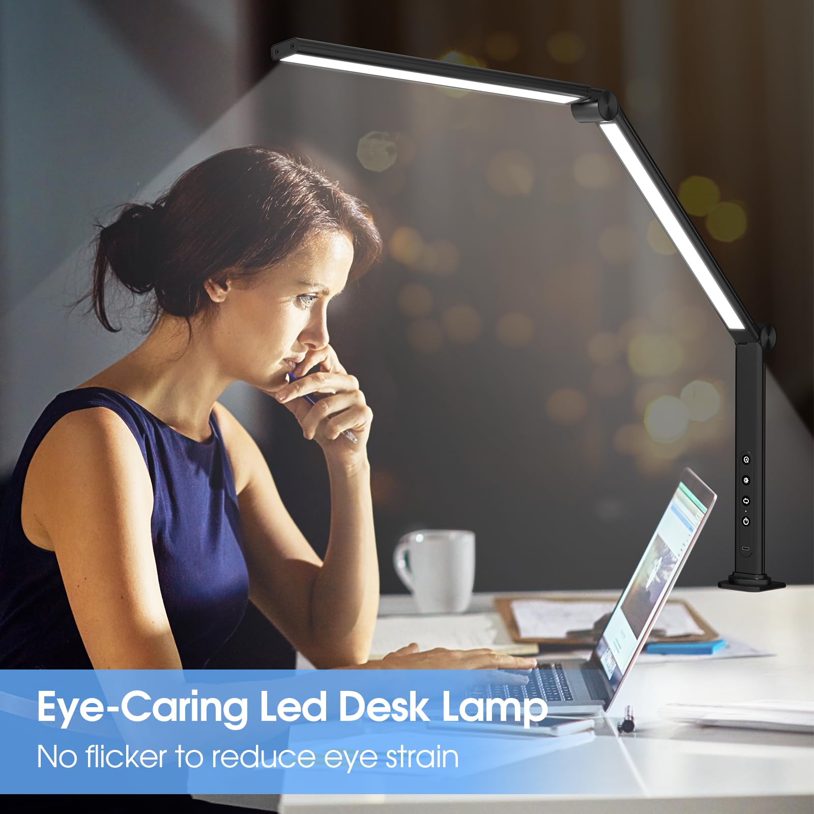 ShineTech LED Desk Lamp, Architect Design, 4CCT Modes, 5 Brightness Levels, Black, Model QY-ZDD01-B