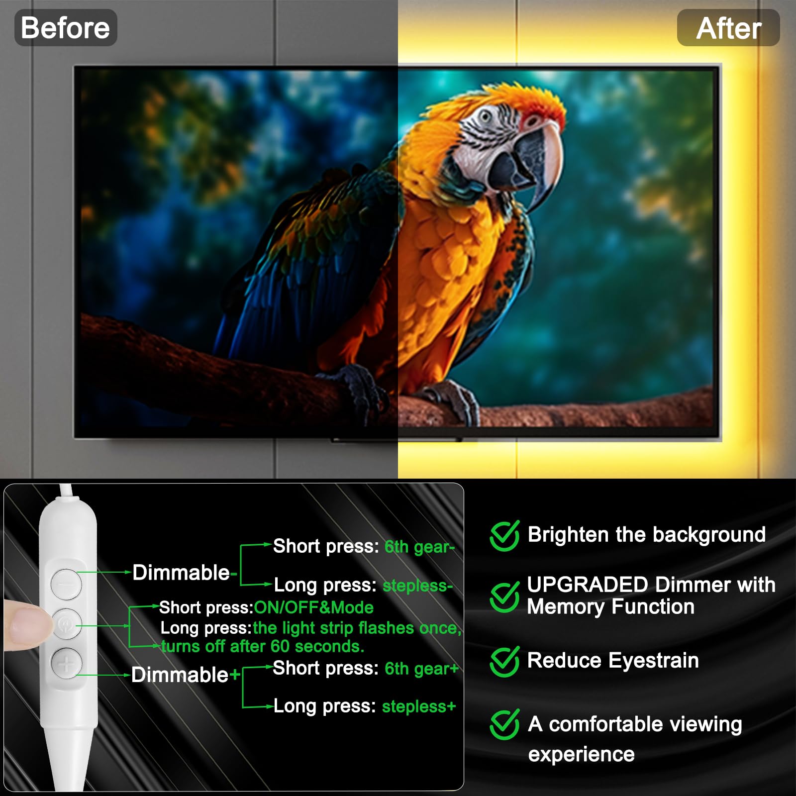 Led Strip Lights For Tv, 16.4Ft Lights Bar Flexible Lights With Self-Adhesive Dimmable Led Light Strips 2800K-6500K Warm To Daylight White For Stairs, Wardrobe, Kitchen, Mirror, Bedroom, Bar Cabinet