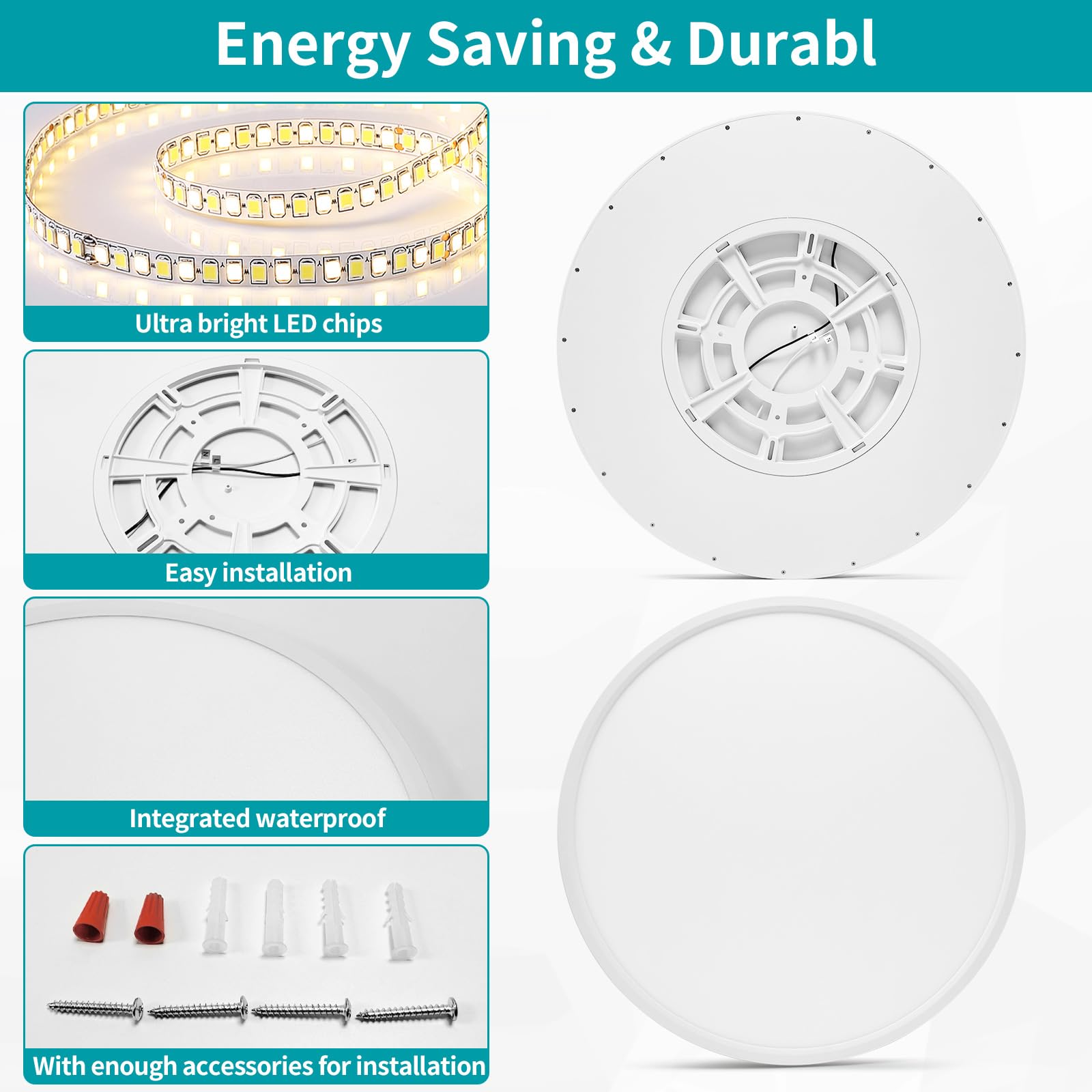 Glowall 24" Round LED Ceiling Light Fixture, Ultra Thin, Dimmable, 56W, 5600 Lumen, White, Model LT0143