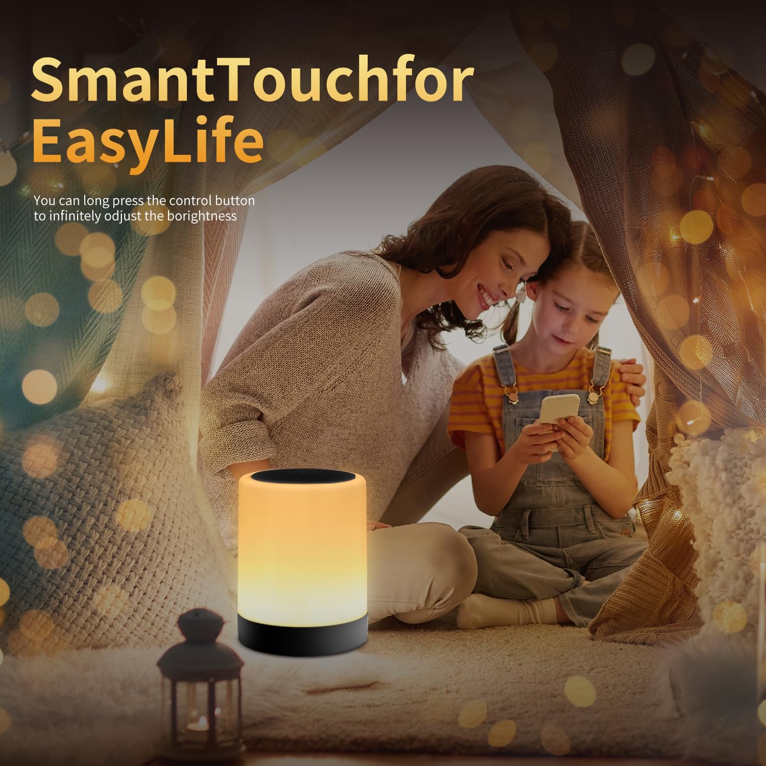 OORUN Touch Bedside Table Lamp, 13 RGB Colors, 5 Brightness Levels, USB Rechargeable, Black, Model F8, 3.74inD x 3.74inW