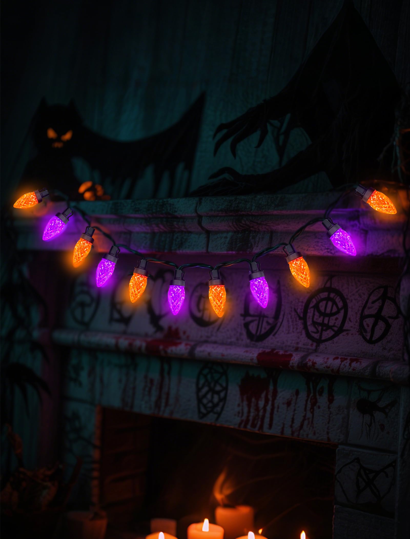 Xingzd 26Ft Halloween String Lights Outdoor  50 C7 Led Orange And Purple String Lights  Plug-In Halloween Patio Decorative Lights For Indoor Christmas Backary Porch House Holiday Party Decor