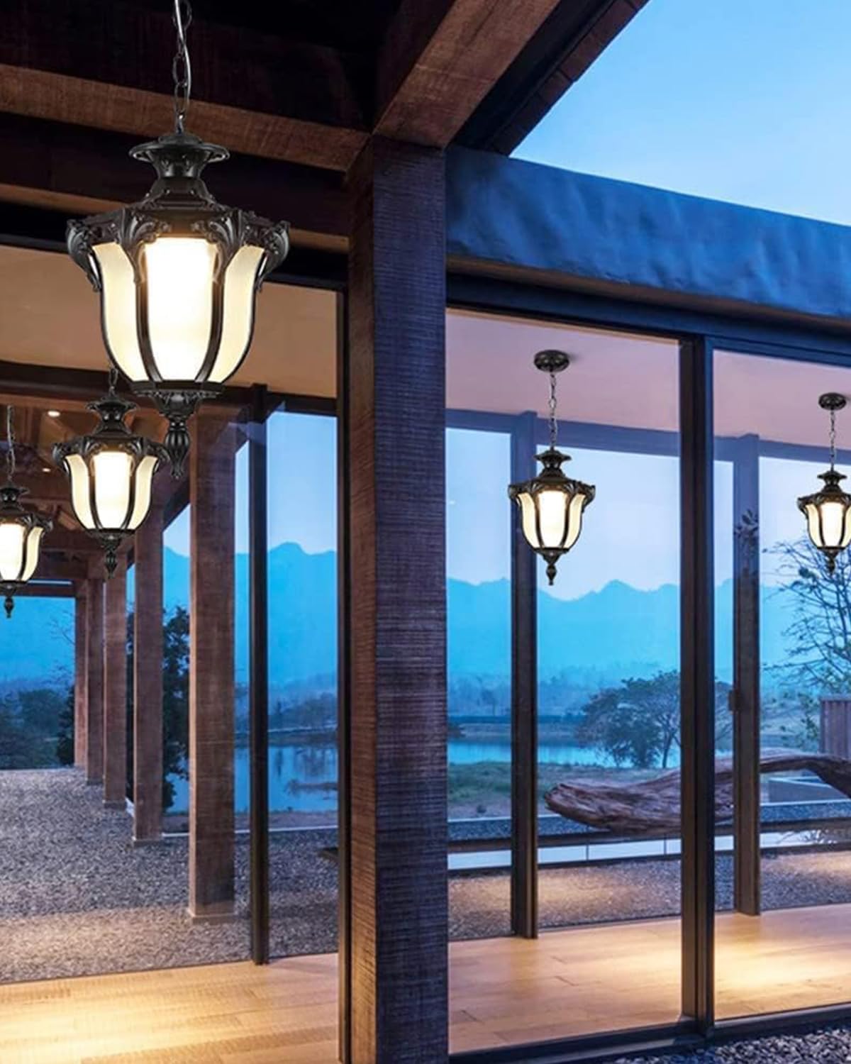 Moddeny Rustic Victorian E26 Exterior Ceiling Pendant Light American Outdoor Waterproof Chandelier Garden Corridor Grape Frame P