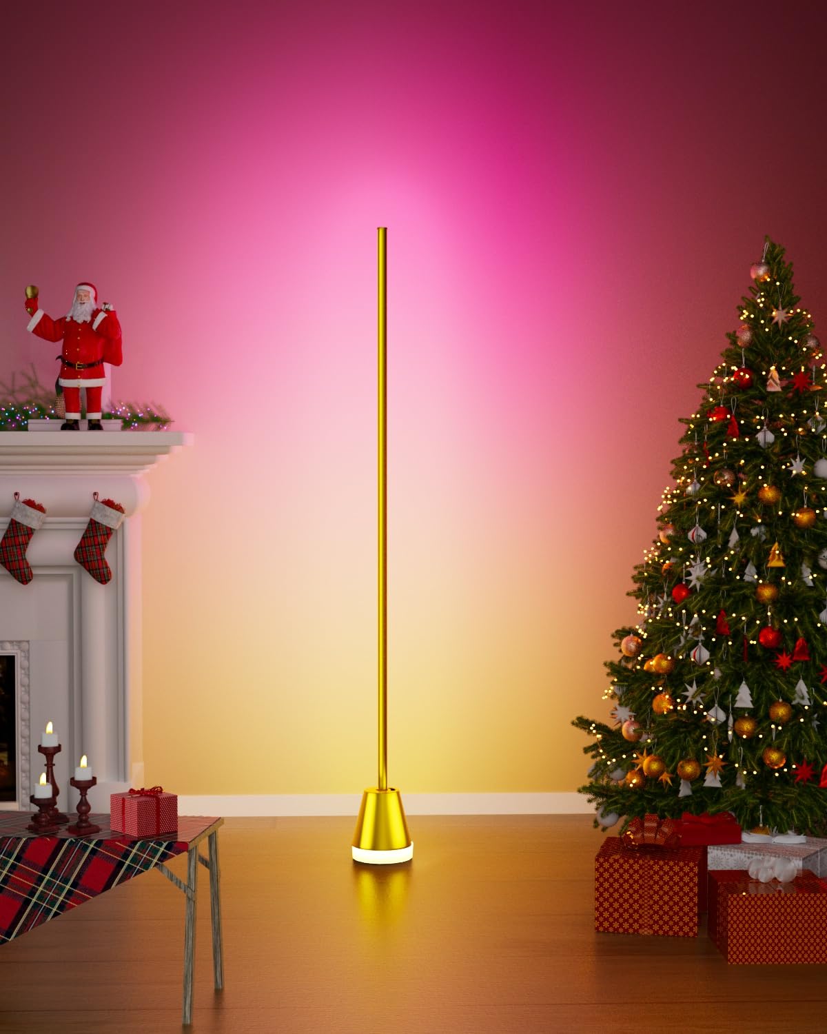 Keepsmile Smart RGB LED Floor Lamp, 172 LEDs, Music Sync, 59 inches, Gold, Model HX-818, Aluminum