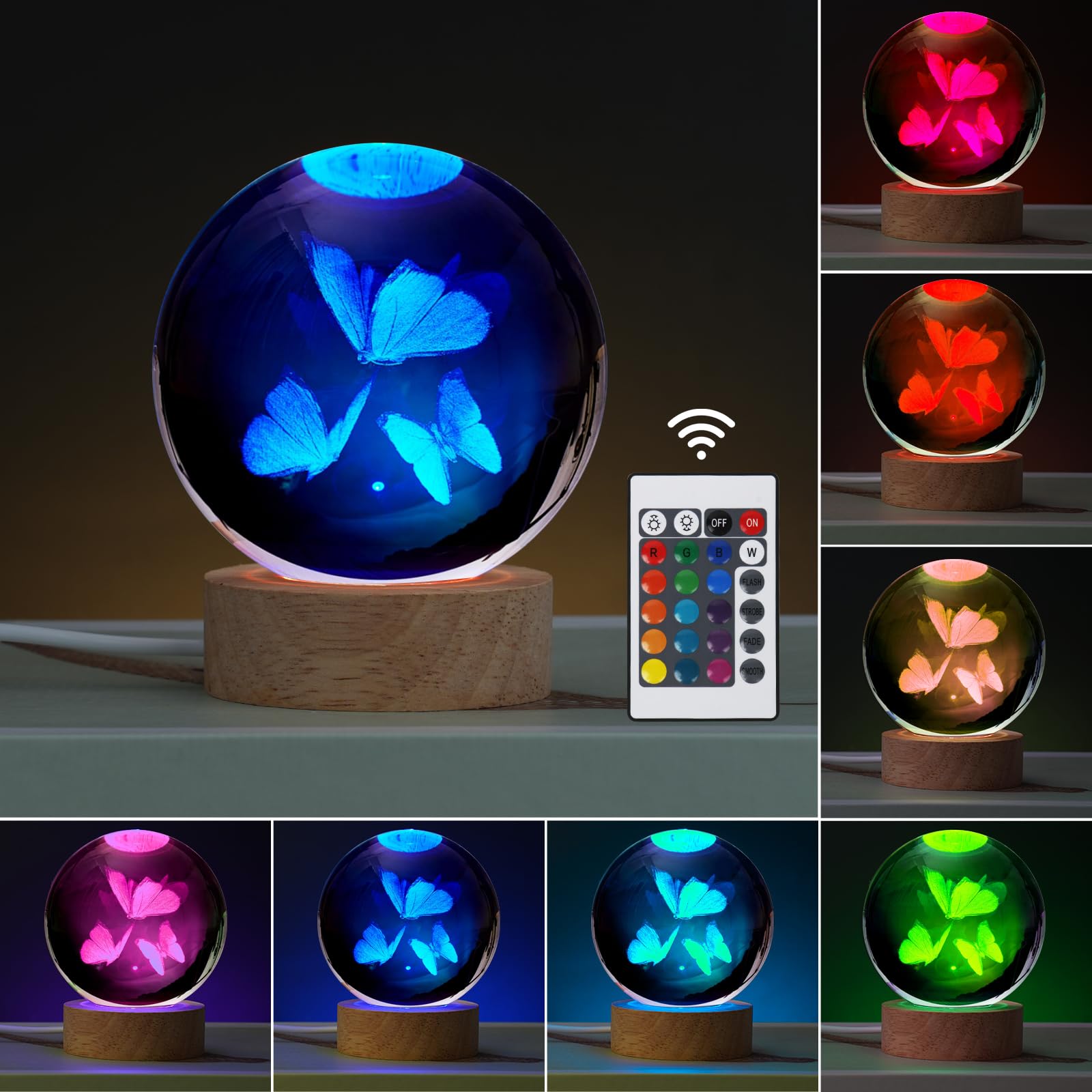 Janarary Butterfly Gifts For Women - Large 3D Butterfly Lamp With 16 Color Changing Night Light & Remote Control For Bedroom Dec