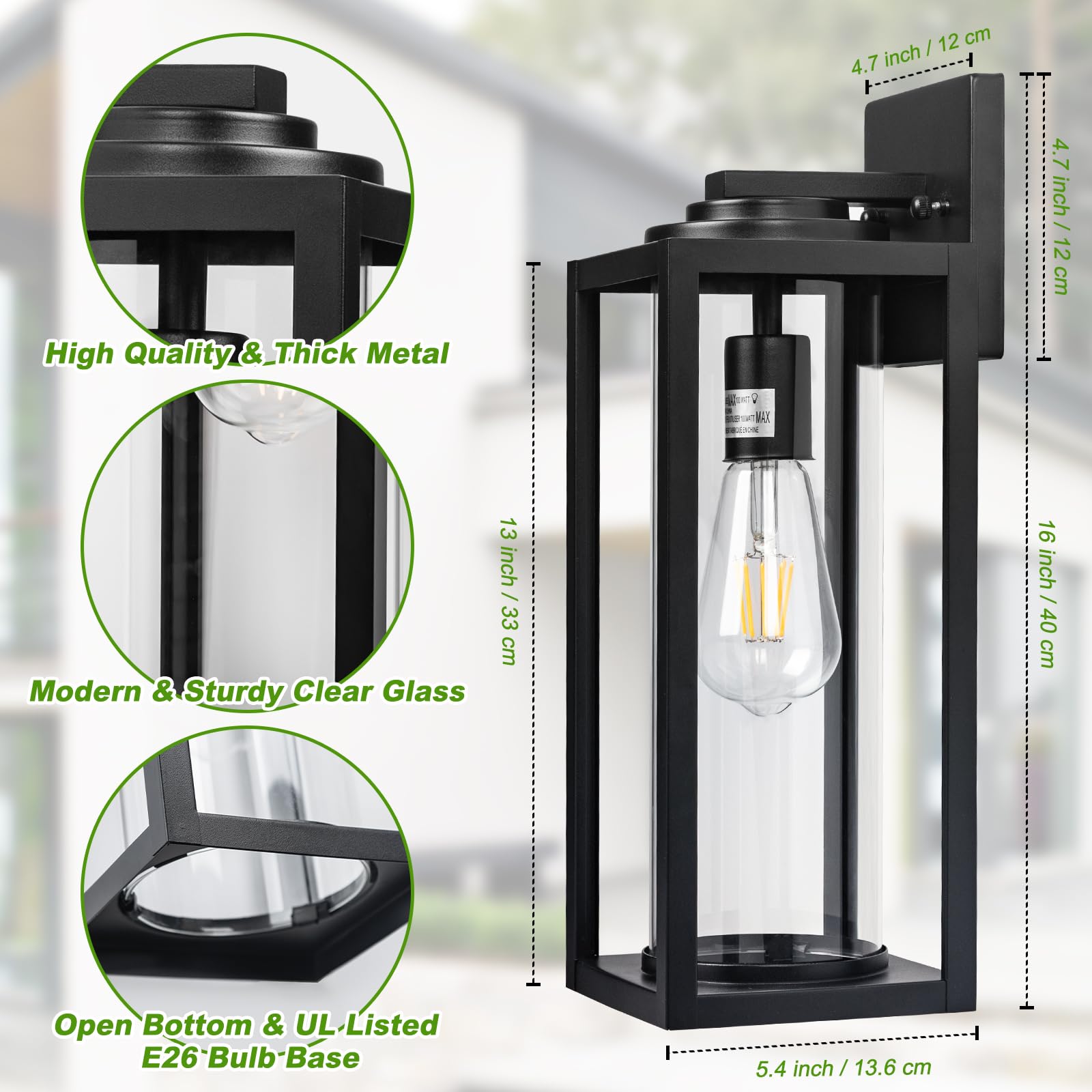 FILIYANO 16-Inch Black Outdoor Wall Lights - 2-Pack Modern Waterproof Porch Lanterns for Front Door, Garage, Model B05054P