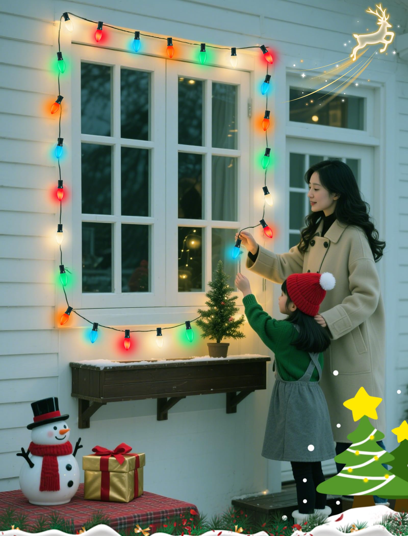 25Ft Multicolor Christmas Lights Outdoor  C7 5W Vintage Ceramic String Lights With 25 Colorful Baked Incandescent Bulbs  Hanging Patio Lights For Porch Roofline Xmas Tree Garden Pathway Indoor Decor