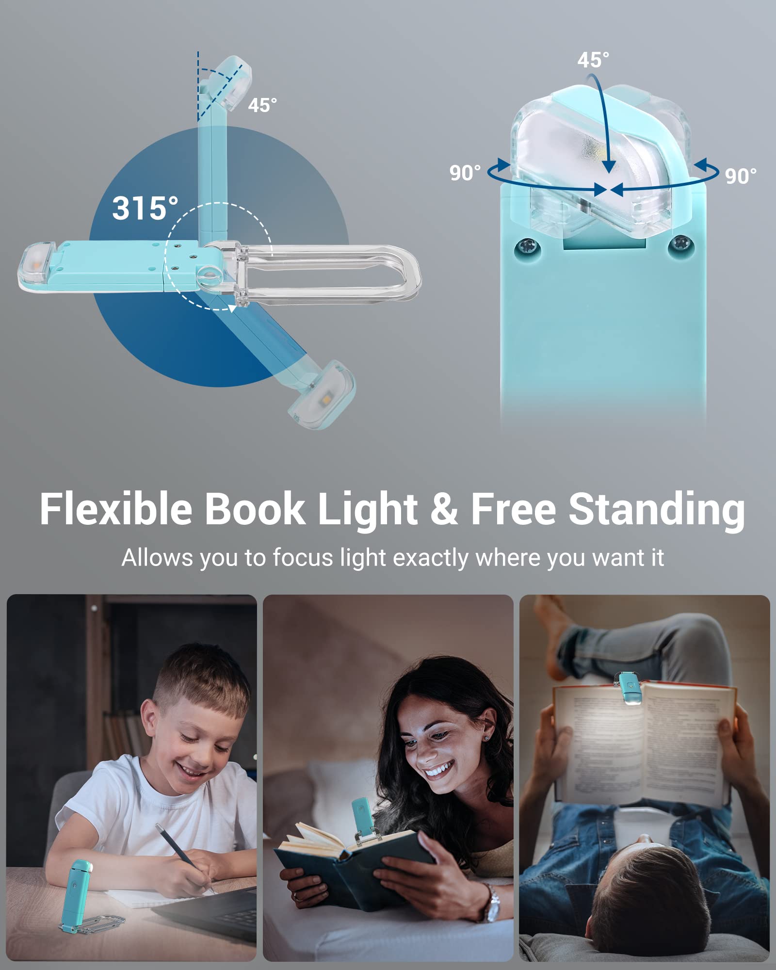 Dewenwils Usb Rechargeable Book Reading Light, Book Light Clip On For Reading In Bed, Led Eye Care Book Lamp For Kids, Bookworms