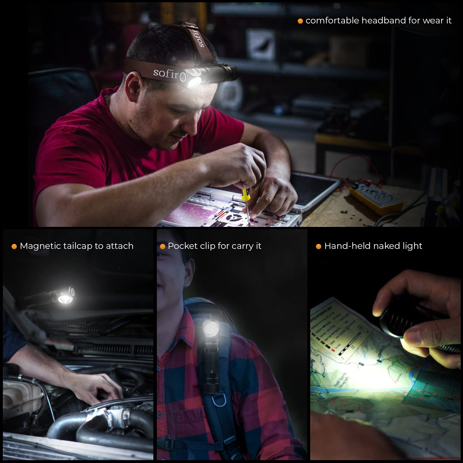 sofirn SP40A Rechargeable Headlamp, 1200 High Lumen Max Flashlight with LH351D 5000K 90 High CRI LED Headlight, TIR Lens, for Ca