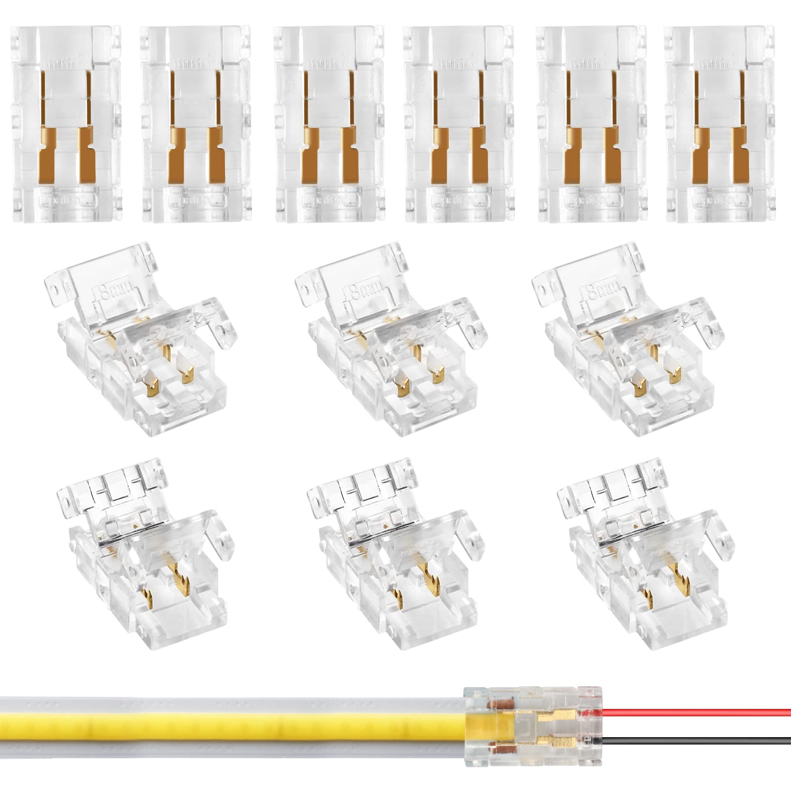 RGBZONE 12Pcs 2pin 8mm COB LED Connectors Strip to Wire Connection Solderless Extension for 8mm COB LED Strip Lights