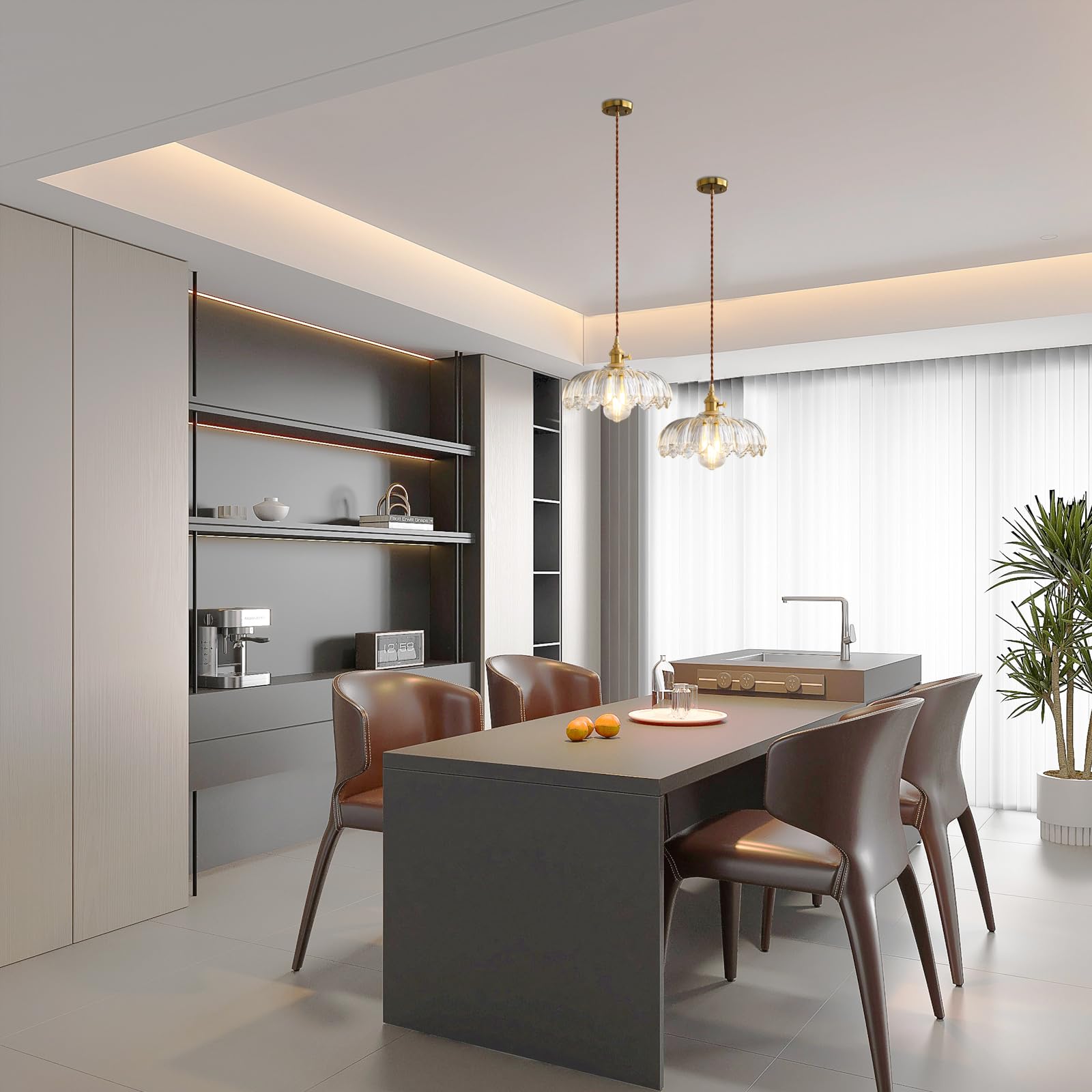 Kaudghy Glass Pendant Lights Kitchen Island, Vintage Pendant Light Fixtures Small Pendant Light Dining Room, Sloped Hanging Lamp