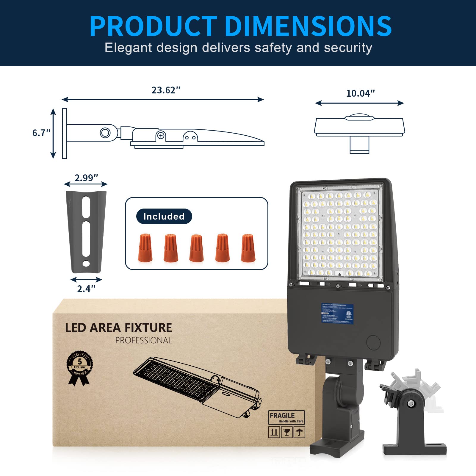 AKK LED Parking Lot Light 300W Adjustable Arm Mount 42000LM 5000K Waterproof ETL Listed