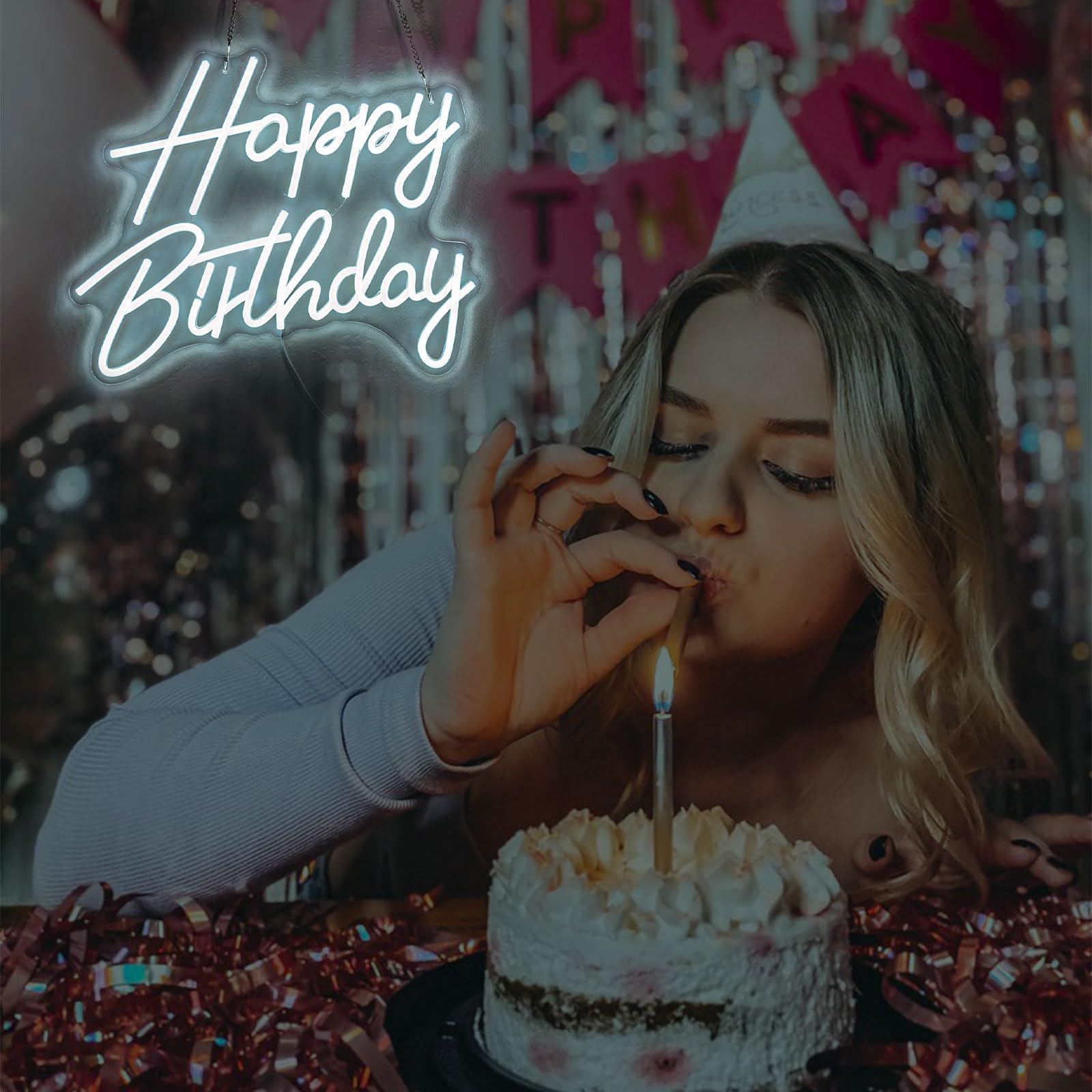 Gevbay Neon Birthday Sign LED Wall Decor Ice White 15.82 x 13.02 inches Acrylic Model GC-2401019-2