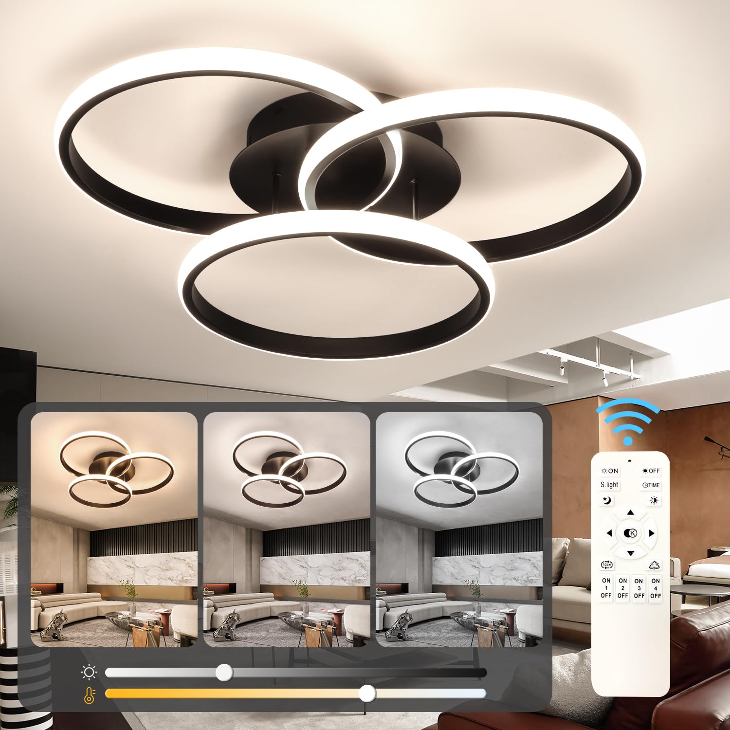 Vloitgol Modern Led Ceiling Light Fixtures with Remote Control  Dimmable Flush Mount Ceiling Light for Bedroom  Living Room  Dining Room  Kitchen (Black  3000K-6500K)