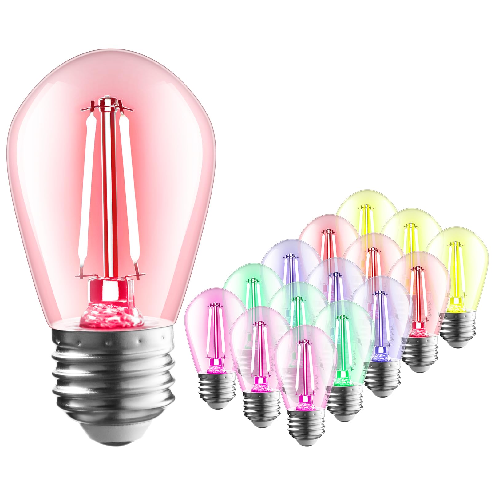 TORCHSTAR S14 Colored LED String Light Bulbs, 15-Pack, E26 Base, 1.2W, Waterproof, Shatterproof, Multi Color, Model 91707