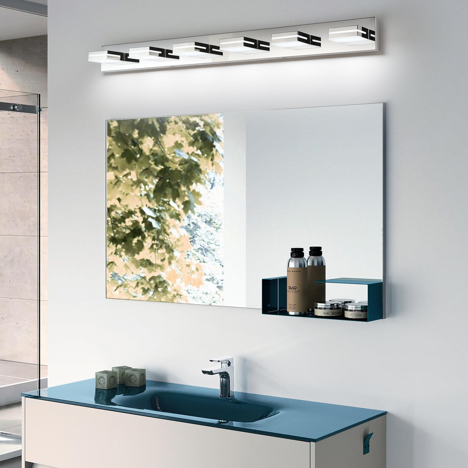 Sinerise Led Modern Bathroom Vanity Light Fixtures (6-Light, 48-Inch, Dimmable), Chrome Modern Acrylic Bathroom Wall Lighting Fi