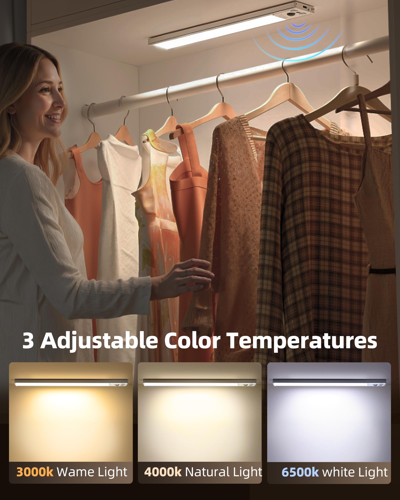 Ezvalo 4-Pack Under Cabinet Lighting  3200Mah Rechargeable Motion Sensor Light Indoor  With Dimmable & 3 Color Temps  Magnetic Closet Lights  Wireless Under Counter Lights For Kitchen  Stairs (12Inch)