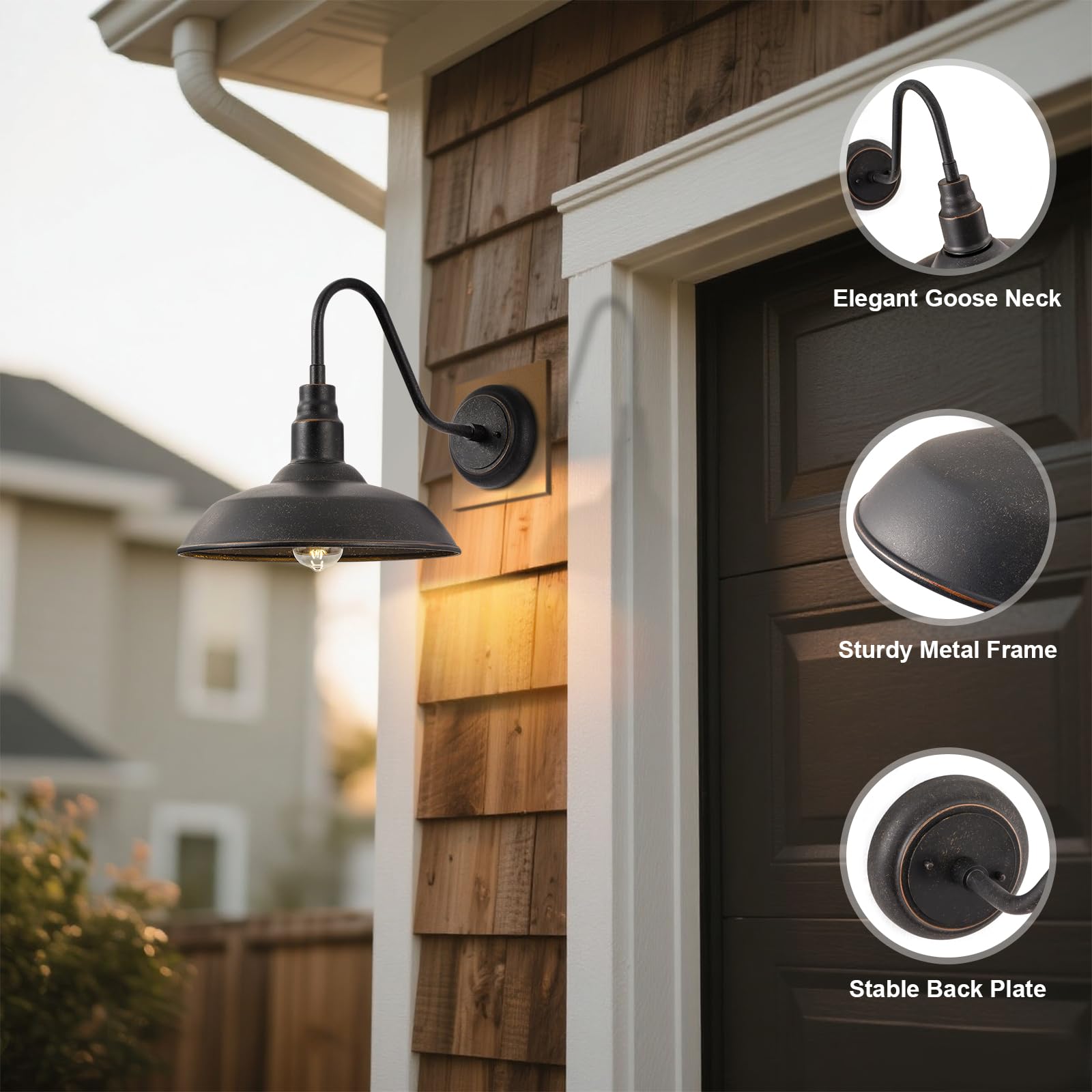 GOALPLUS Gooseneck Outdoor Light Fixture, 10" Dome, Bronze Metal, Model LM2201-BR-2P, 2 Pack Barn Light for Porch, Patio, Garage
