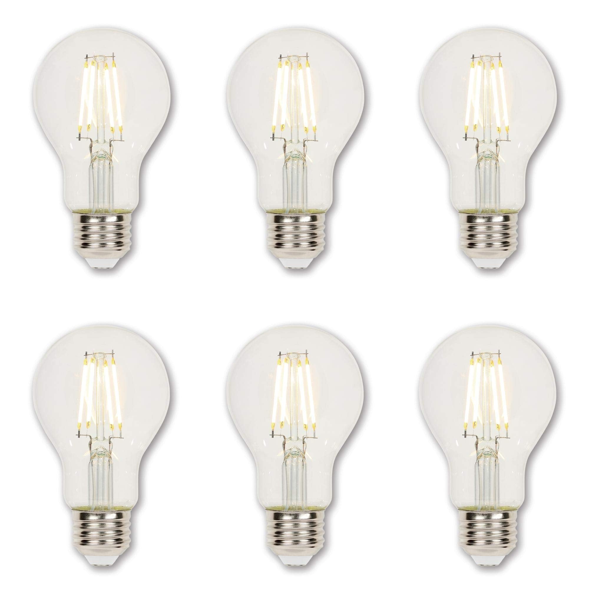 Westinghouse 5316420 4.5 Watt (40 Watt Equivalent) A19 Dimmable Clear Filament Led Light Bulb, Medium Base, 6-Pack