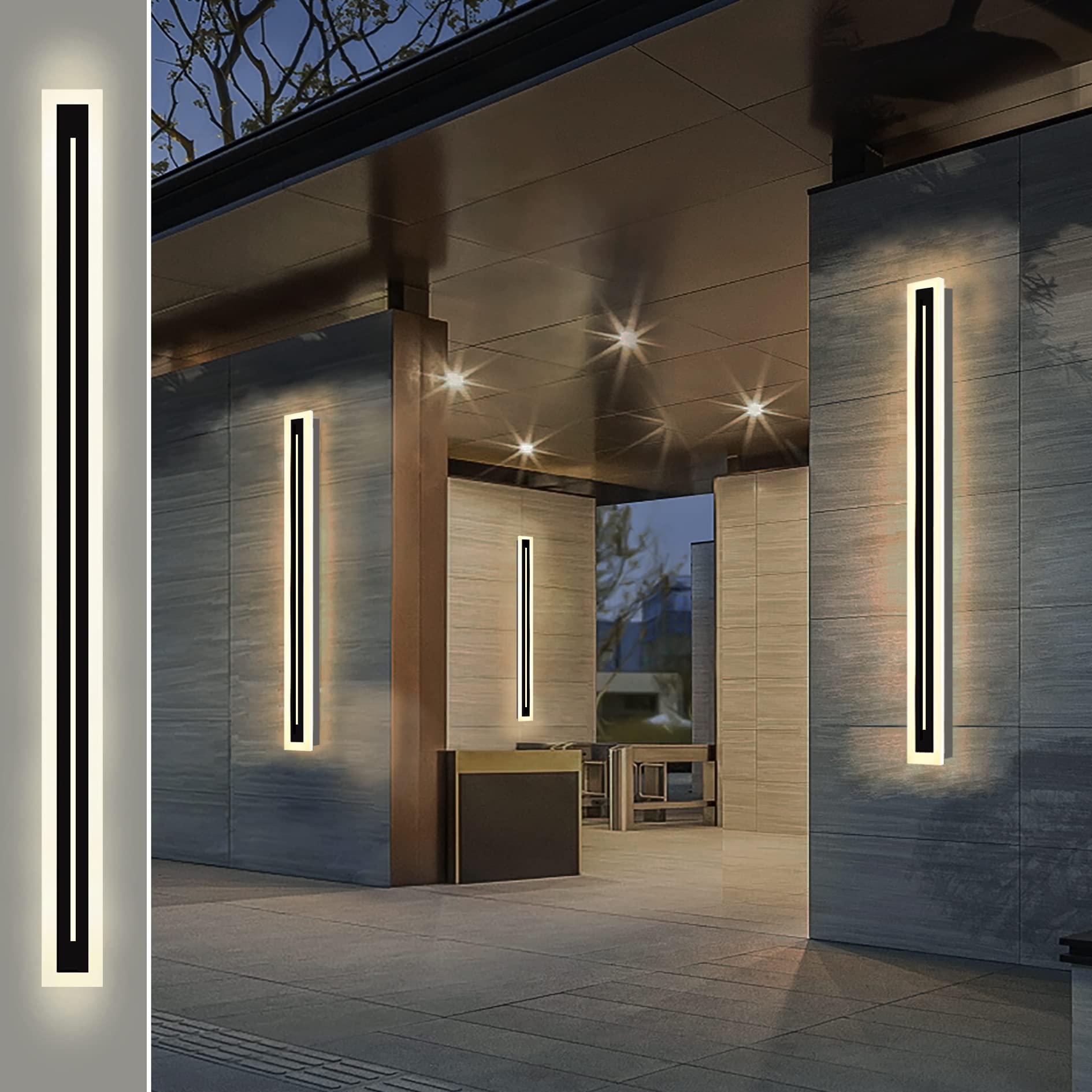 Wahomere Modern Outdoor Wall Sconce - 59 in Long LED Linear Wall Lamp Porch Light for Front Porch and Patio - Modern Black Wall