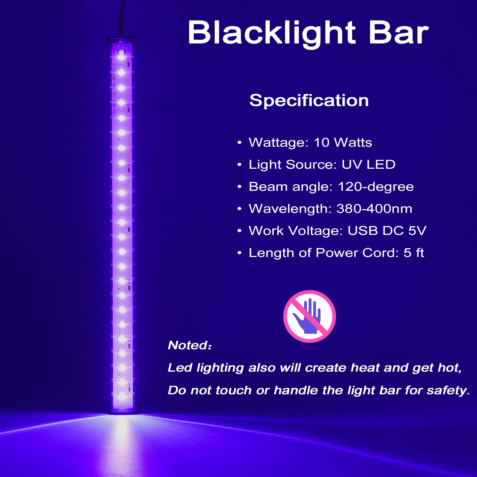 GREENIC USB Black Light Bar 10W UV LED Strip Lights 1FT Black 2 Pack