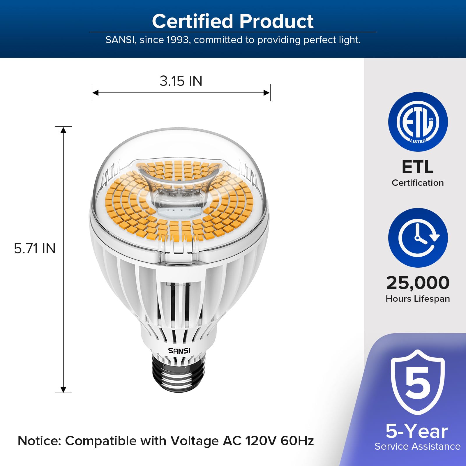 Sansi 350W Equivalent A21 Led Light Bulbs, 5500 Lumens 3000K Light Bulbs, Non-Dimmable E26 Bulb W/Ceramic Technology, 22.5 Years