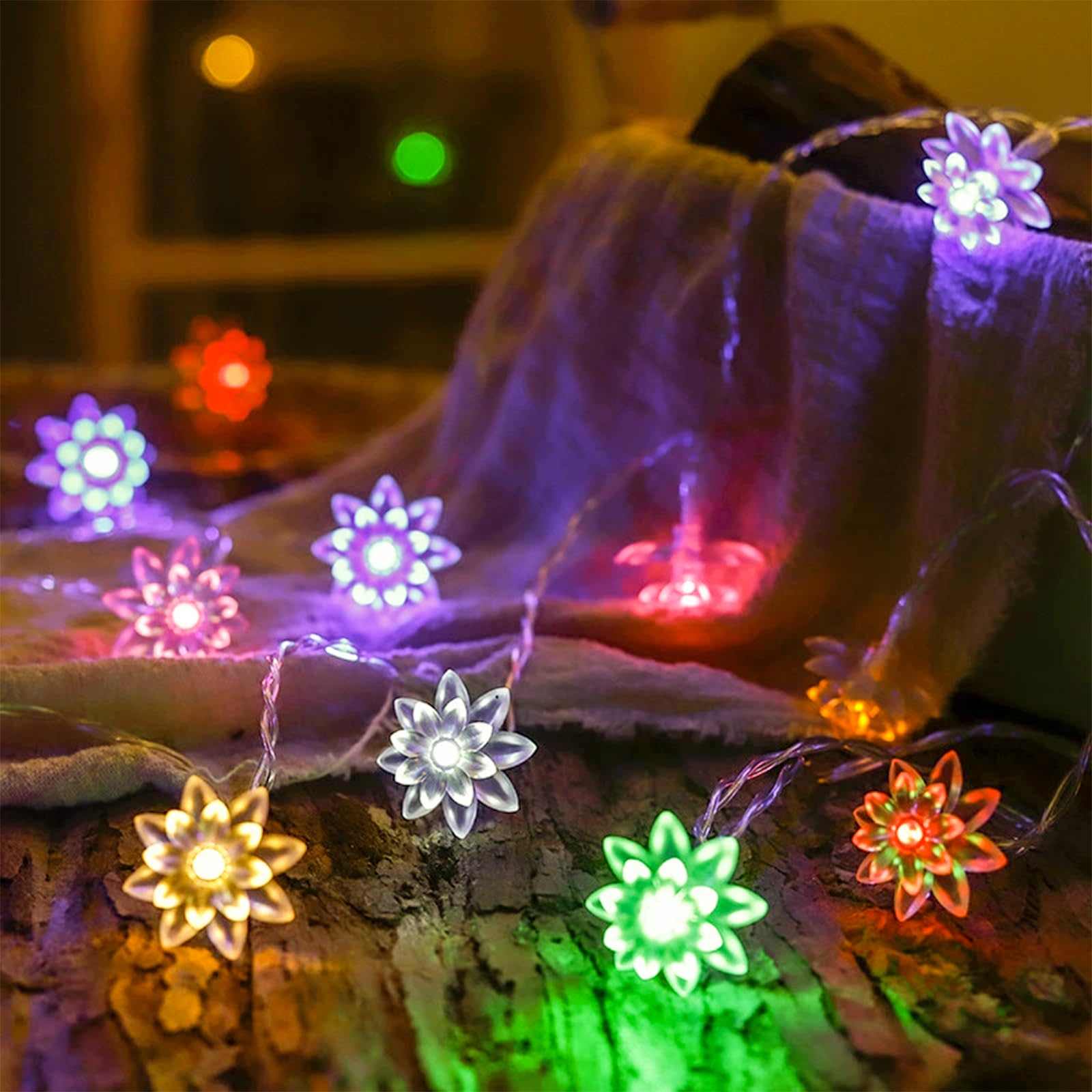 Decorative Flower String Lights  9.8 Ft 30 Led Battery & Usb Plug In Powered Novelty Fairy Floral Lamps For Bedroom Window Garden Wedding Party Christmas Easter Tree Hanging Decor (Multicolor)