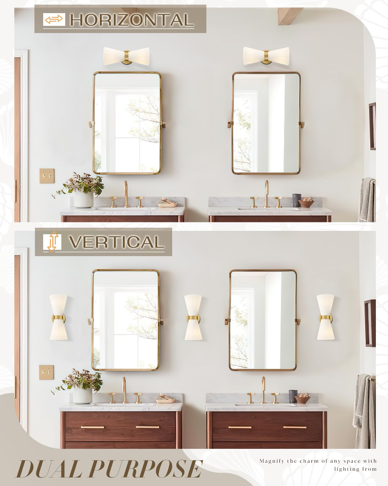 Gold Sconce Wall Lighting  Hwh Single Wall Vanity Light Fixture Brushed Gold Wall Sconce Lamp  Modern Indoor Up Down Wall Light With Frosted Milk White Striped Glass Shade  5Hzg97B-2W Bg