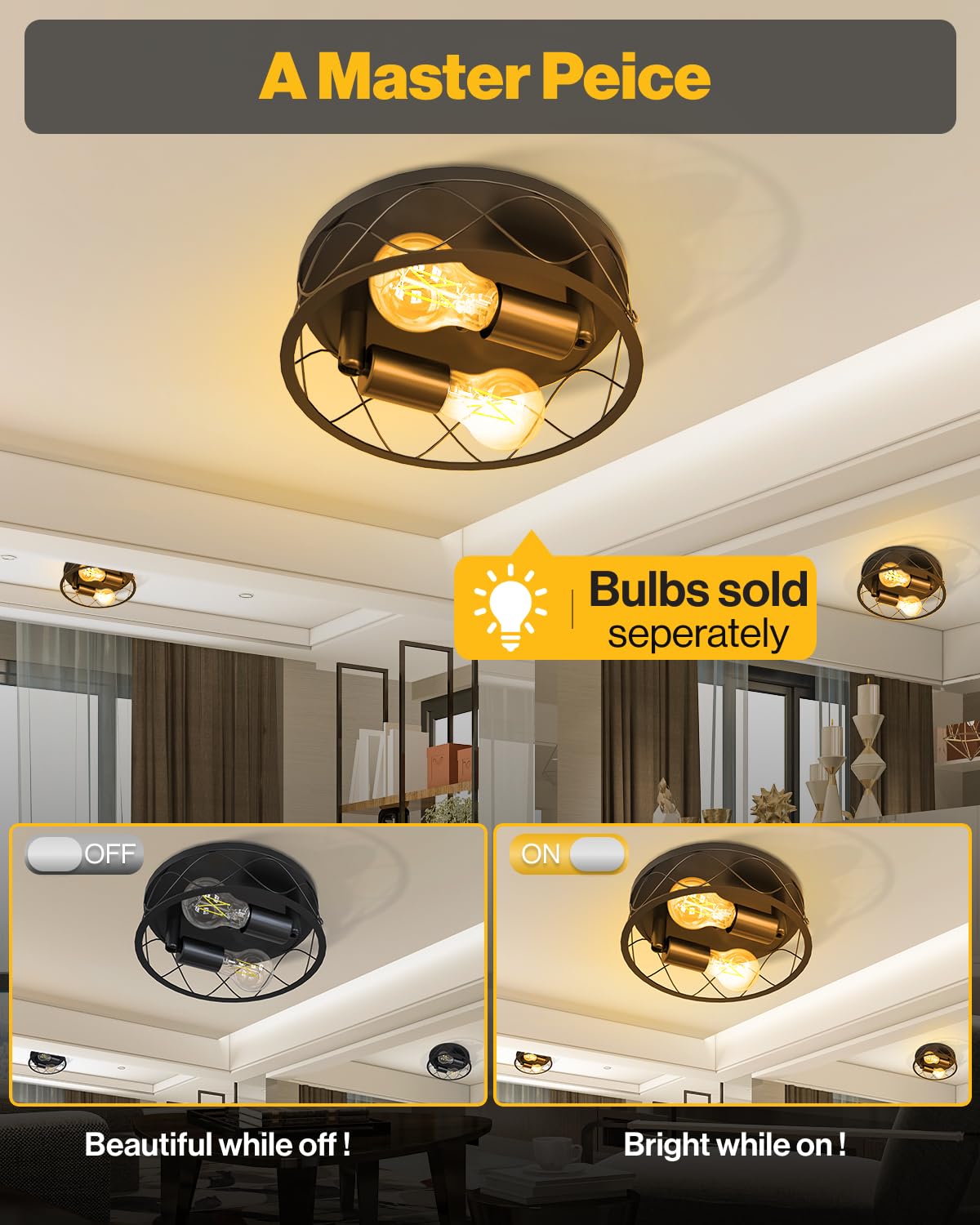 Sunco Lighting Vintage Hallway Flush Mount Ceiling Light, 10in Diameter, Black, E26 Base, ETL, 2 Pack