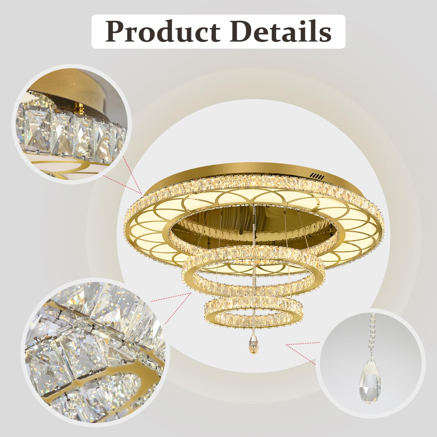 Flashing God 48" Gold Chandelier LED Flush Mount Ceiling Light - Dimmable for Living Room, Bedrooms, Dining Room, Model MMQ0268-120-J
