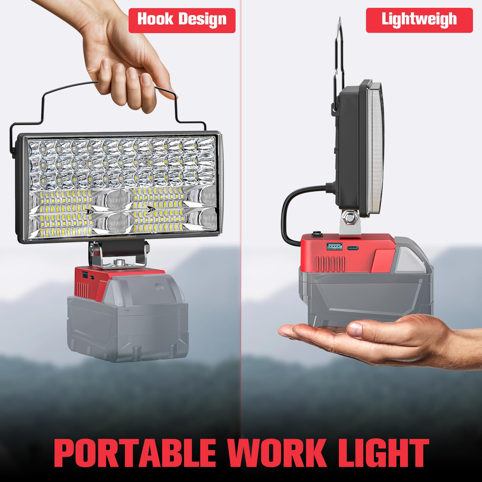 2Pcs Cordless Led Work Light For Milwaukee 18V Battery, 90W 9000Lm Battery Light For Milwaukee 18V Tools, Portable Flood Light F