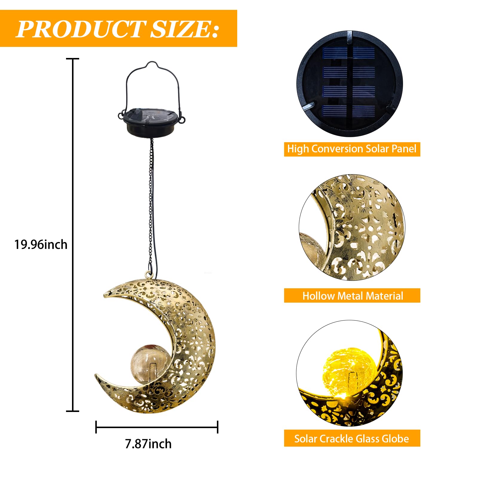 Qcf Solar Garden Hanging Moon Lights Outdoor Decor 2 Pack Metal Lanterns Art Decorations For Outside Yard Lawn Patio Wall Fences Driveway Trail Unique Housewarming Gardening Gifts For Women Mom