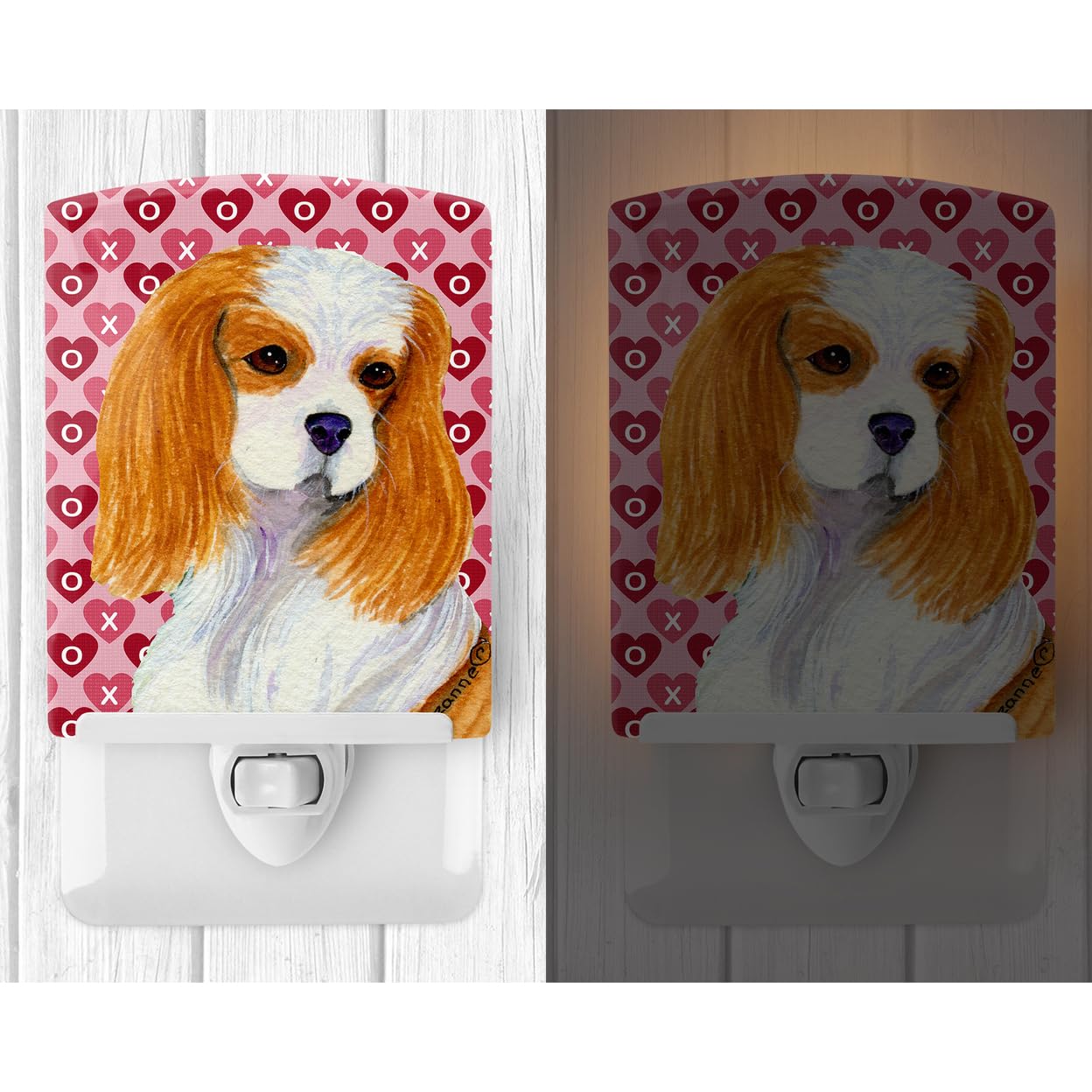 Carolines Treasures Ceramic Night Light, Cavalier Spaniel Hearts, 6x4x3in, Multicolor, Model SS4527CNL