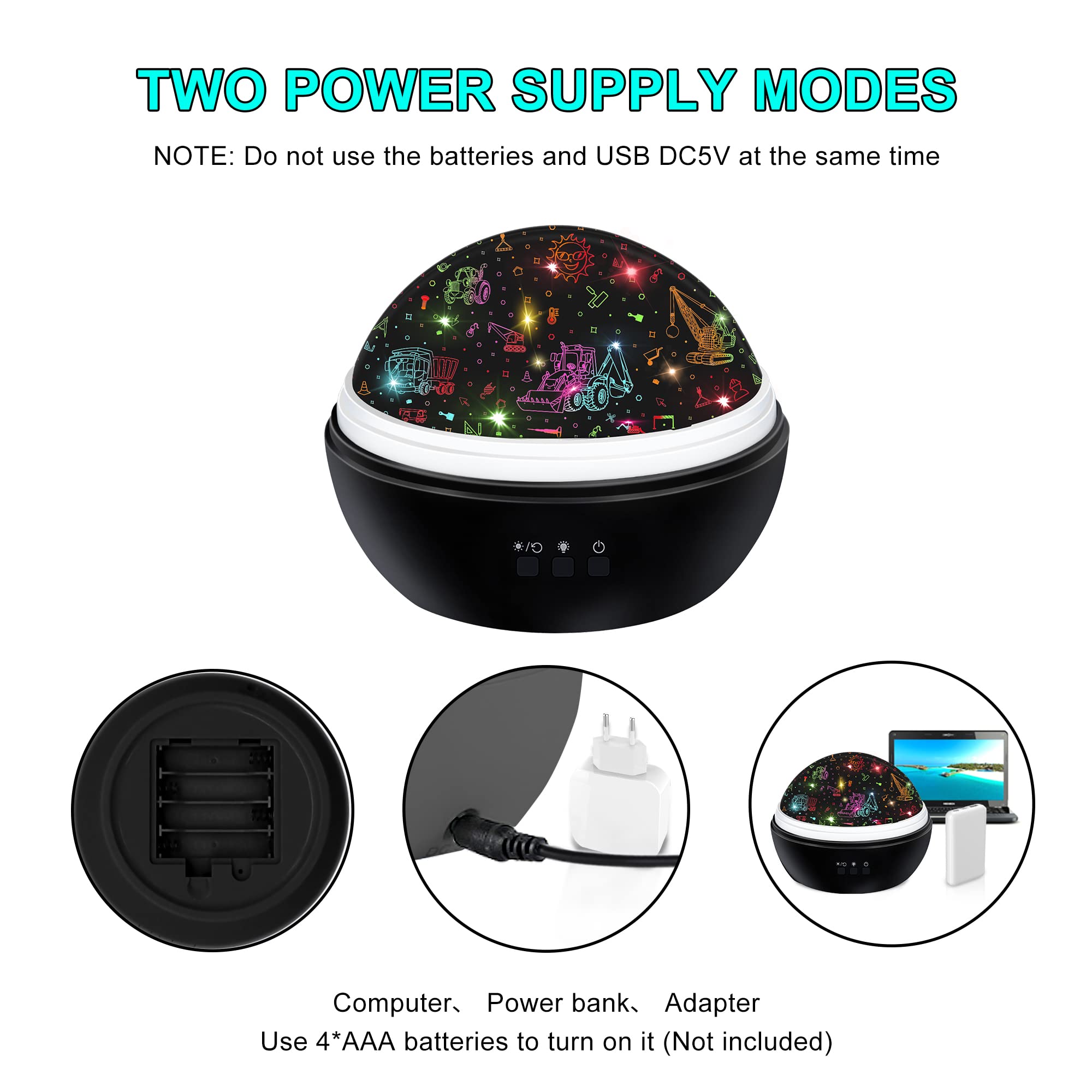 Vanshinieer Night Light Projector For Kids Truck Toys For Boys, 360 Degree Rotation Baby Night Lights With Car And Star Theme, Birthday Party Festival Decor(Black)