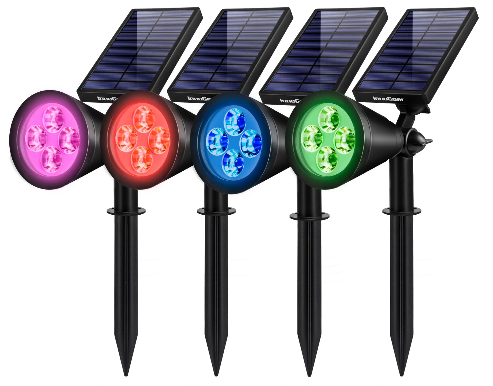 InnoGear Solar Garden Lights, Waterproof Pathway Spotlights, 4 Pack, Red, Green, Violet Purple, Blue, Model SL04W-B, High-impact ABS Plastic