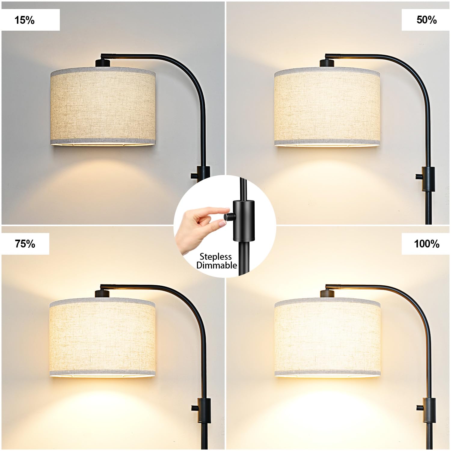 Nintiue [Upgraded] Dimmable Floor Lamp, 1200 Lumens Led Edison Bulb Included, Modern Arc Standing Tall Floor Lamps With Linen Sh