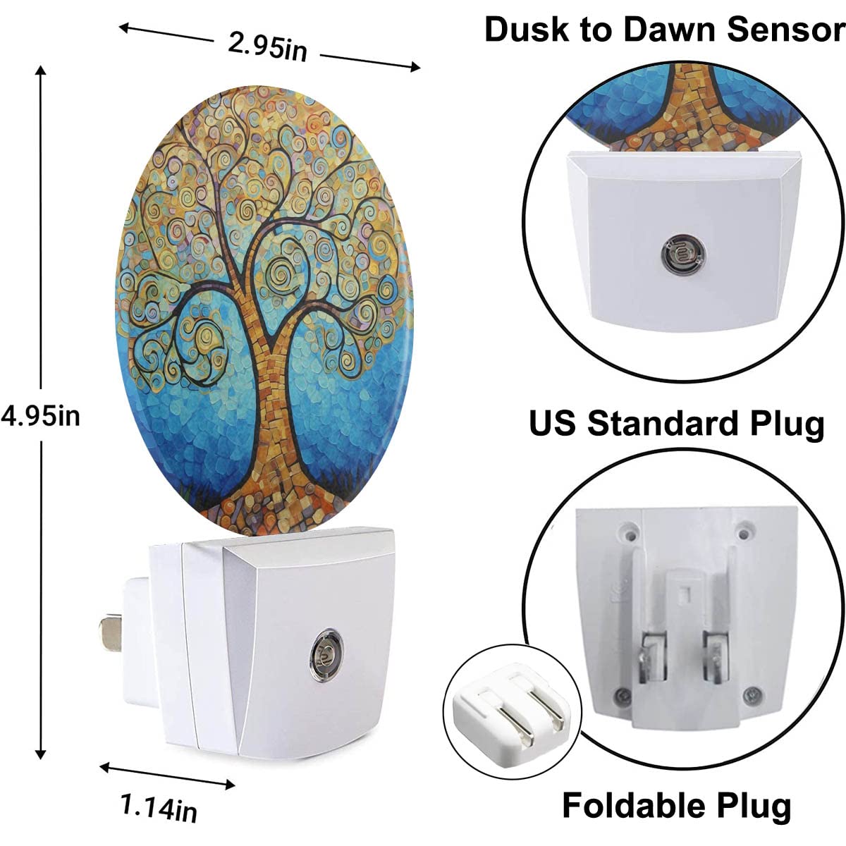 Ekobla Art Tree Night Light  Tree With Golden Leaves Night Lights Plug Into Wall Auto Sensor Led Lighting For Home Stairway Hallway Bedroom 0.5W Sleep Friendly