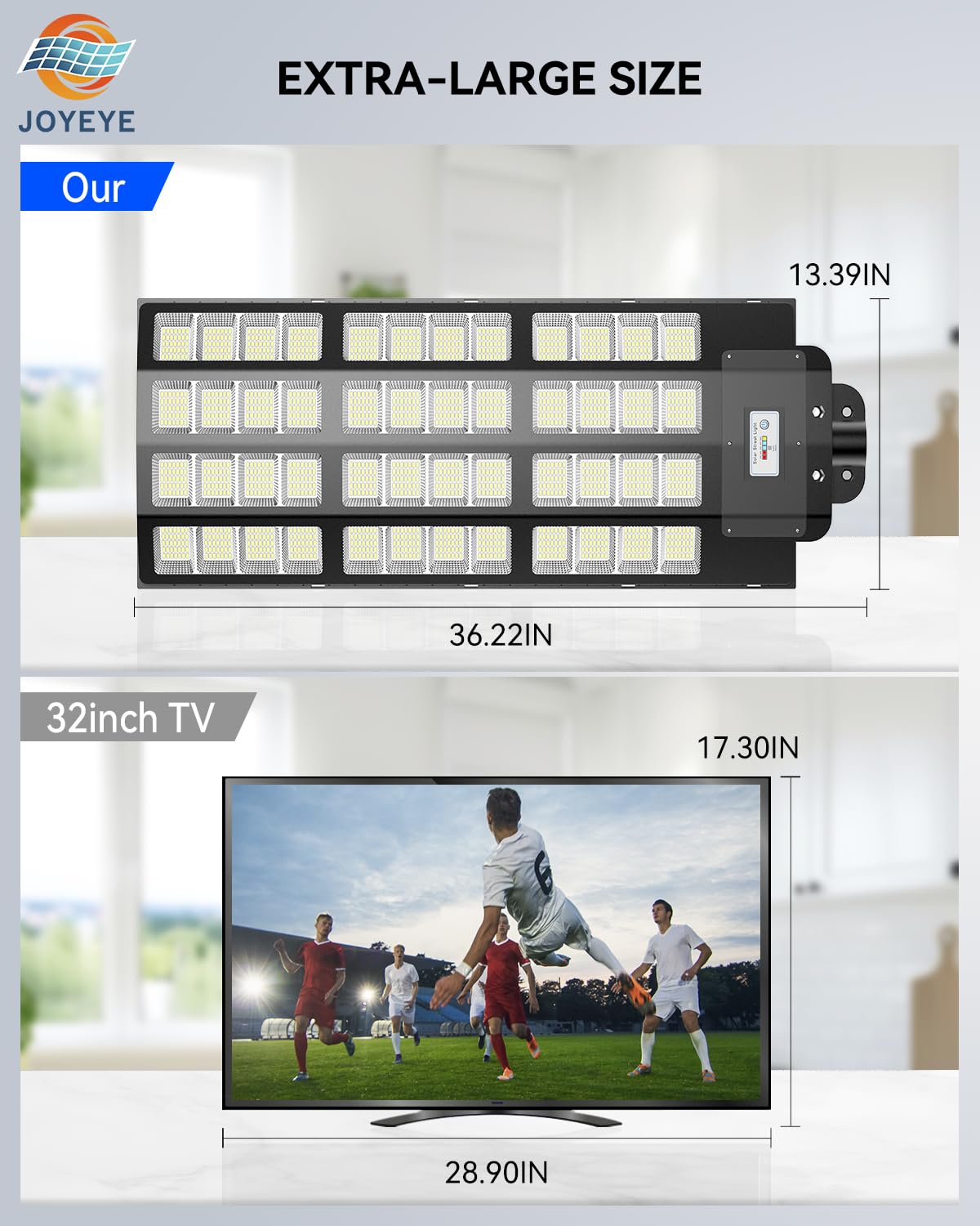 JOYEYE 10000W Solar Street Lights - IP66 Waterproof, Motion Sensor, Remote Control, 2 Pack, Black, Model ts032