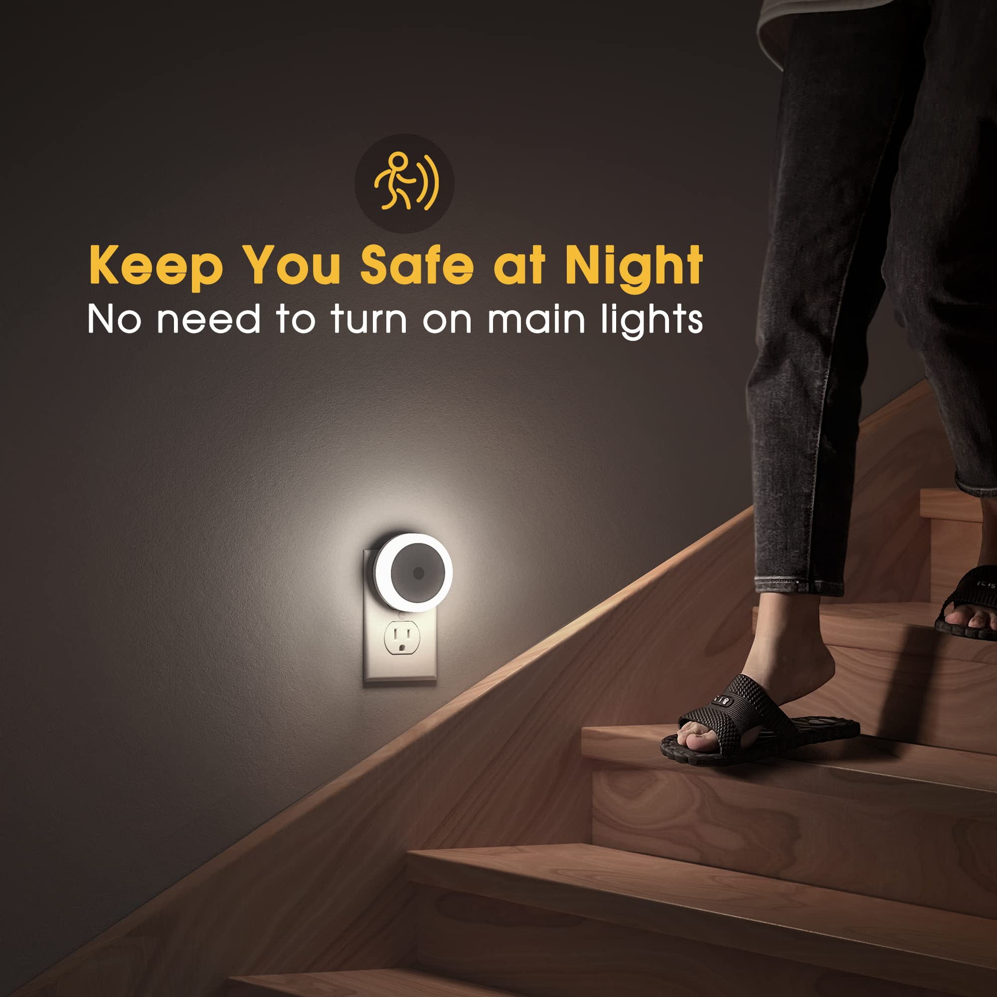 Briignite Night Lights, LED Plug-in Nightlight with Light Sensors, 4-Pack, Cool White, Ideal for Kids Room, Bathroom, Hallway