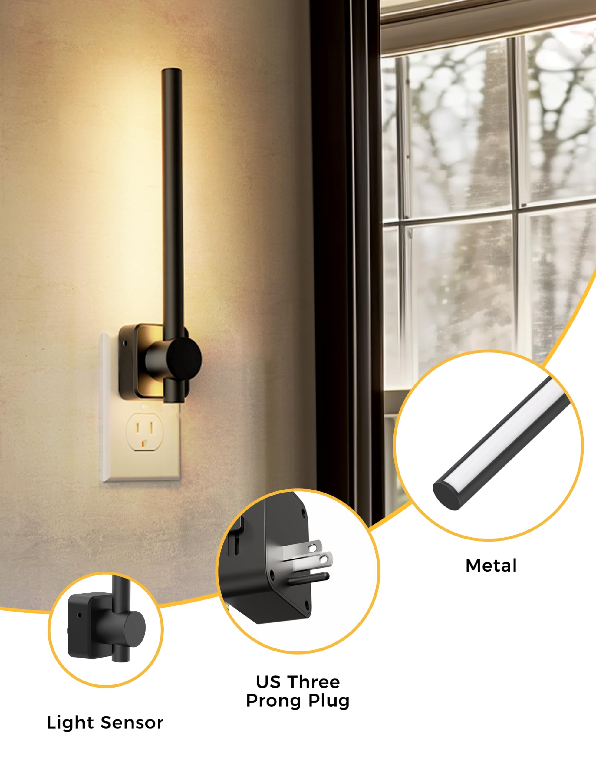 L Lohas Led Night Light, [2 Pack] Black Vanity Night Light Plug Into Wall 0-200Lm, Dusk To Dawn Sensor, 2 W Dimmable Night Light