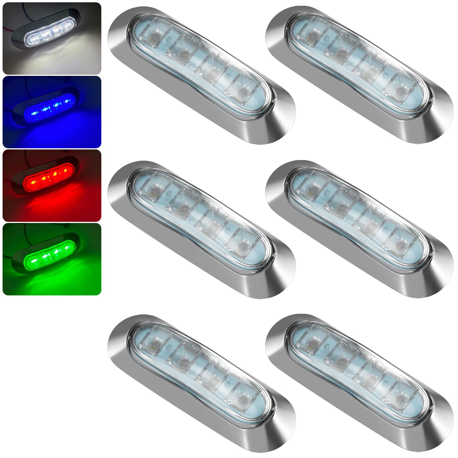 PSEQT 6Pcs 4LED RGBW Boat Courtesy Lights  4-color 3.8 Oval Waterproof Marine Interior Deck Transom Stern Navigation Lights for Pontoon Fishing Boat Bass Sailboat Kayak Yacht