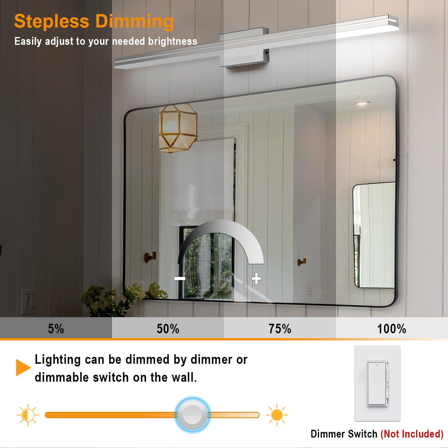 Sinerise Led Modern Bathroom Vanity Light Bar (40-Inch, 3000K/4000K/6000K), Chrome Dimmable Modern Acrylic Bathroom Wall Lightin