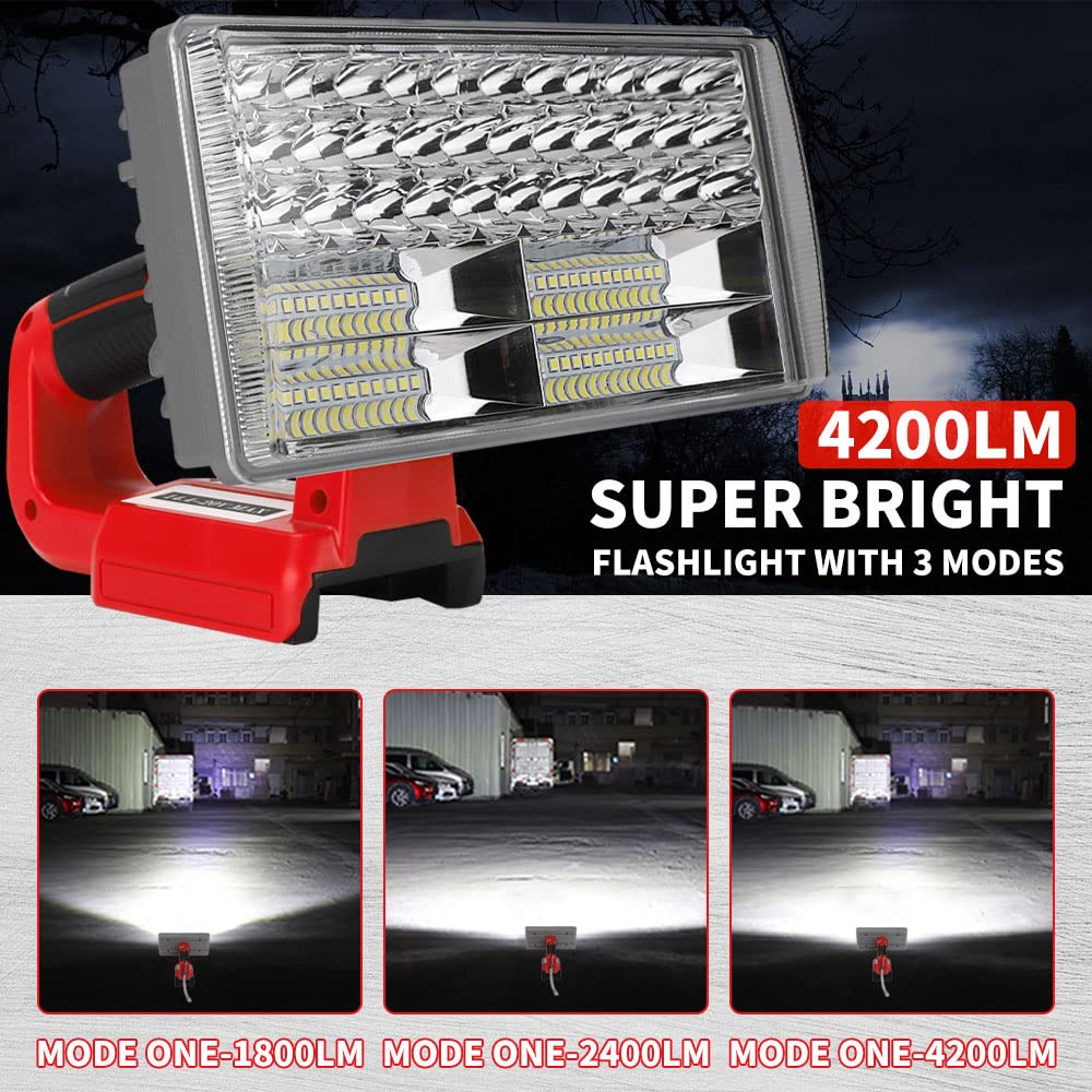 40W Cordless Flashlight For Milwaukee 18V Lithium-Ion Battery, Dteztech 4200Lm Led Work Light With Usb Port, 9'' Zinc Alloy Spot