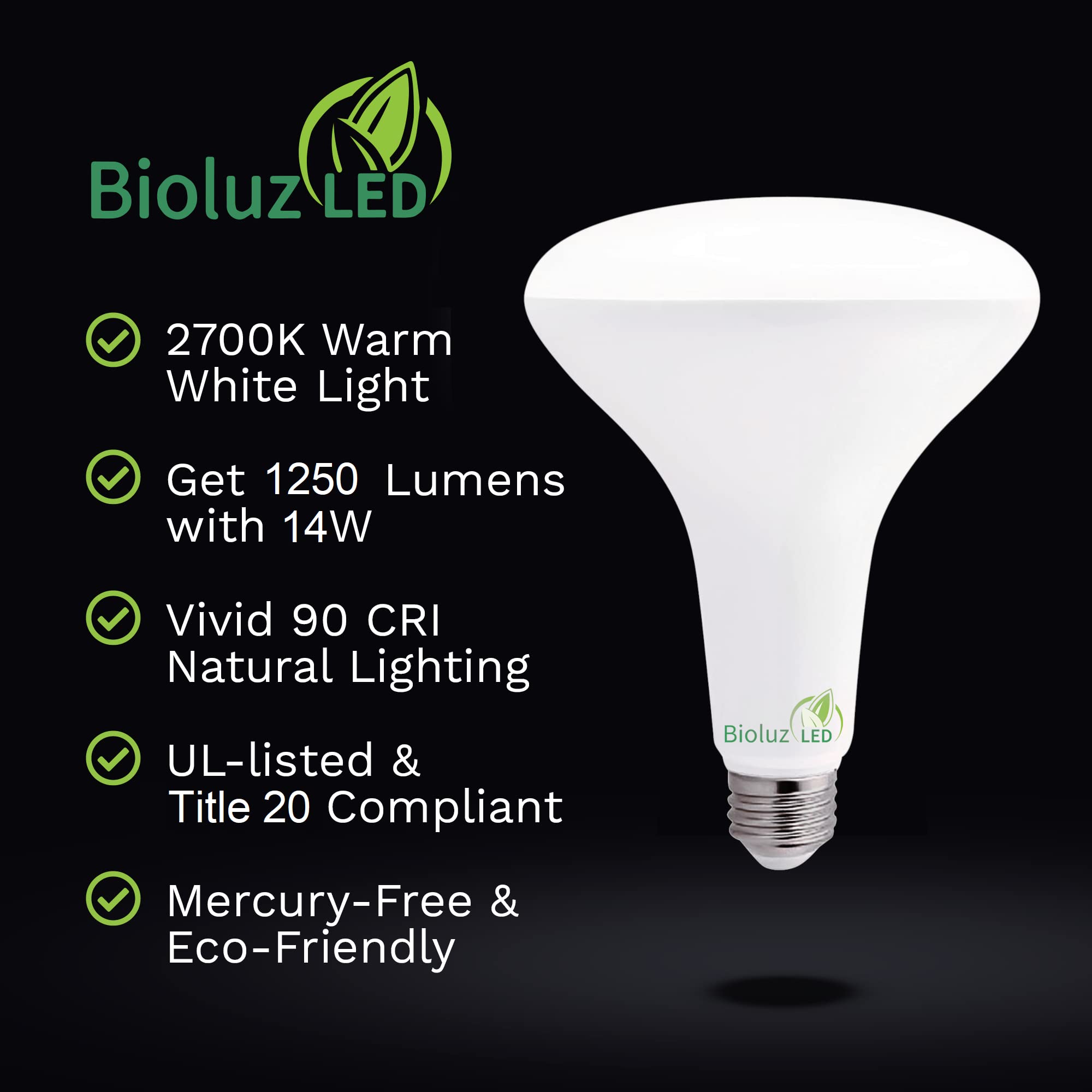 Bioluz Led 4 Pack Br40 Led Bulb 2700K Warm White 90 Cri Dimmable Ul-Listed Cec Title 20 Compliant 1250 Lumen Outdoor/Indoor Floo