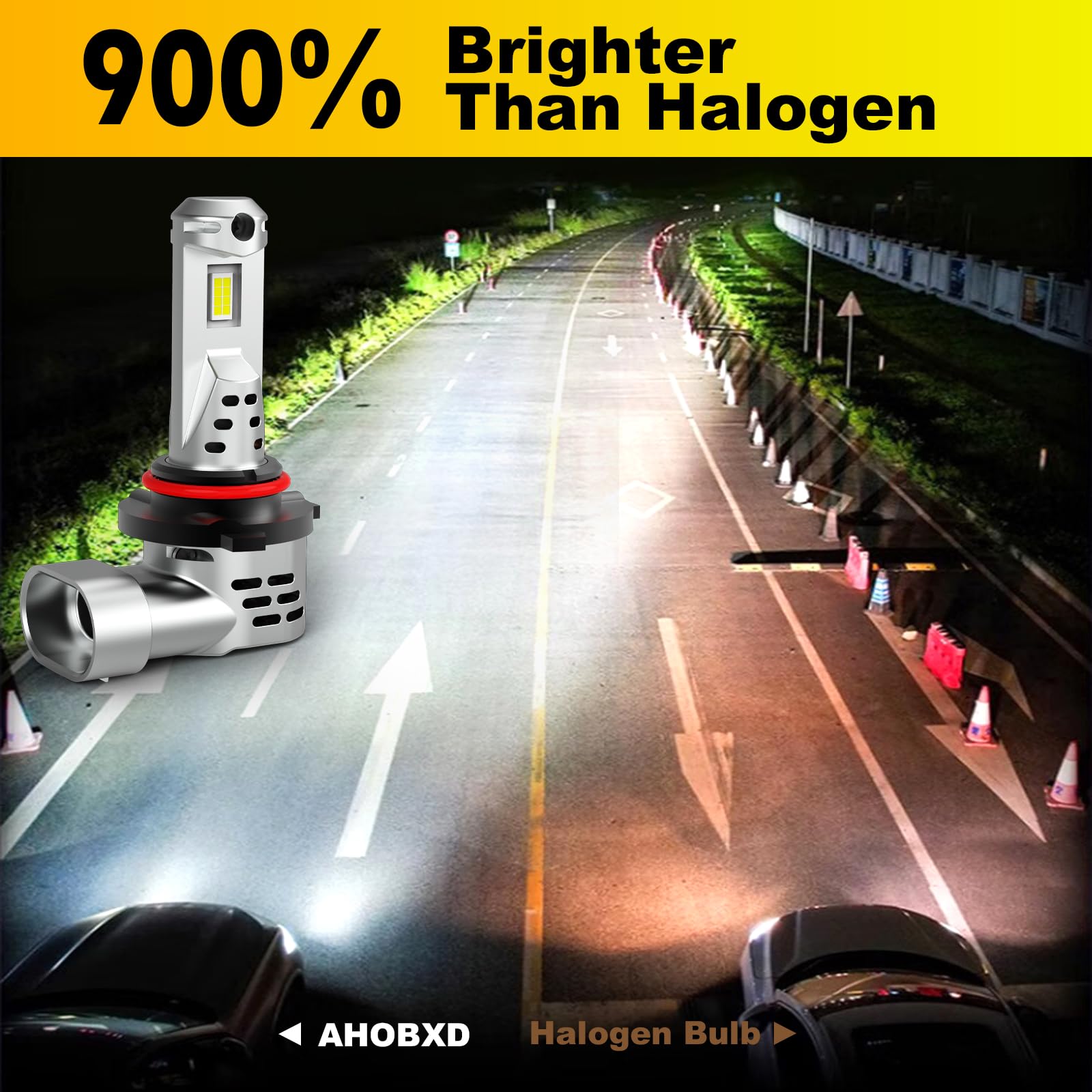 AHOBXD 9005 LED Fog Light Bulb, 6500K White, Aluminum, Model AHO-9005, Pack of 2, 9005/HB3 Size