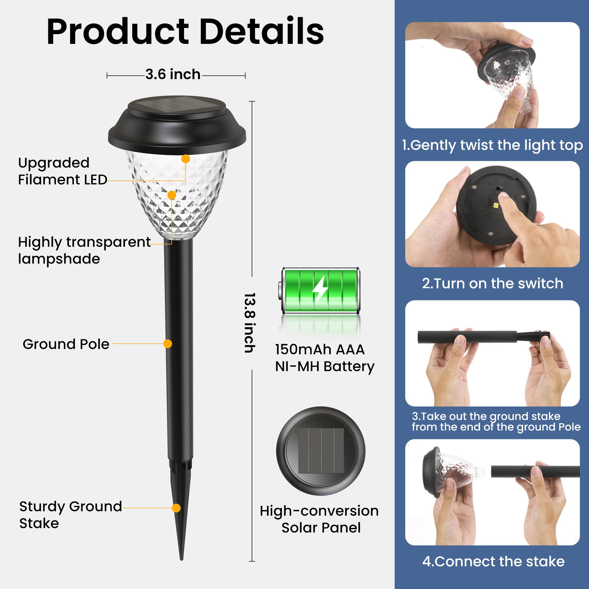 Solpex Solar Lights For Outside,12 Pack Solar Lights Outdoor Waterproof,Warm White Outdoor Solar Lights For Yard,Garden,Pathway,