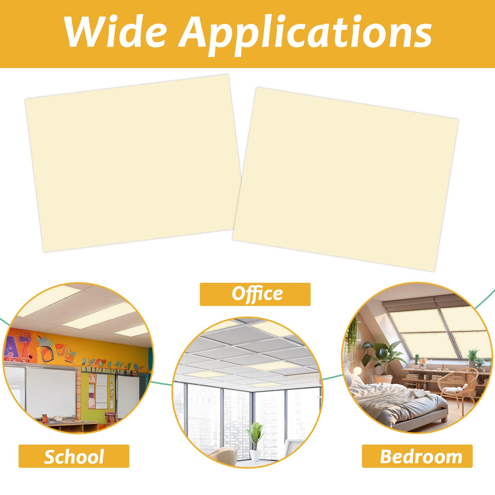 Wiooffen Fluorescent Light Covers 4x2 Feet Magnetic Filter Yellow Polyester, Model YM0801, 8 Pcs for Classroom & Office Use